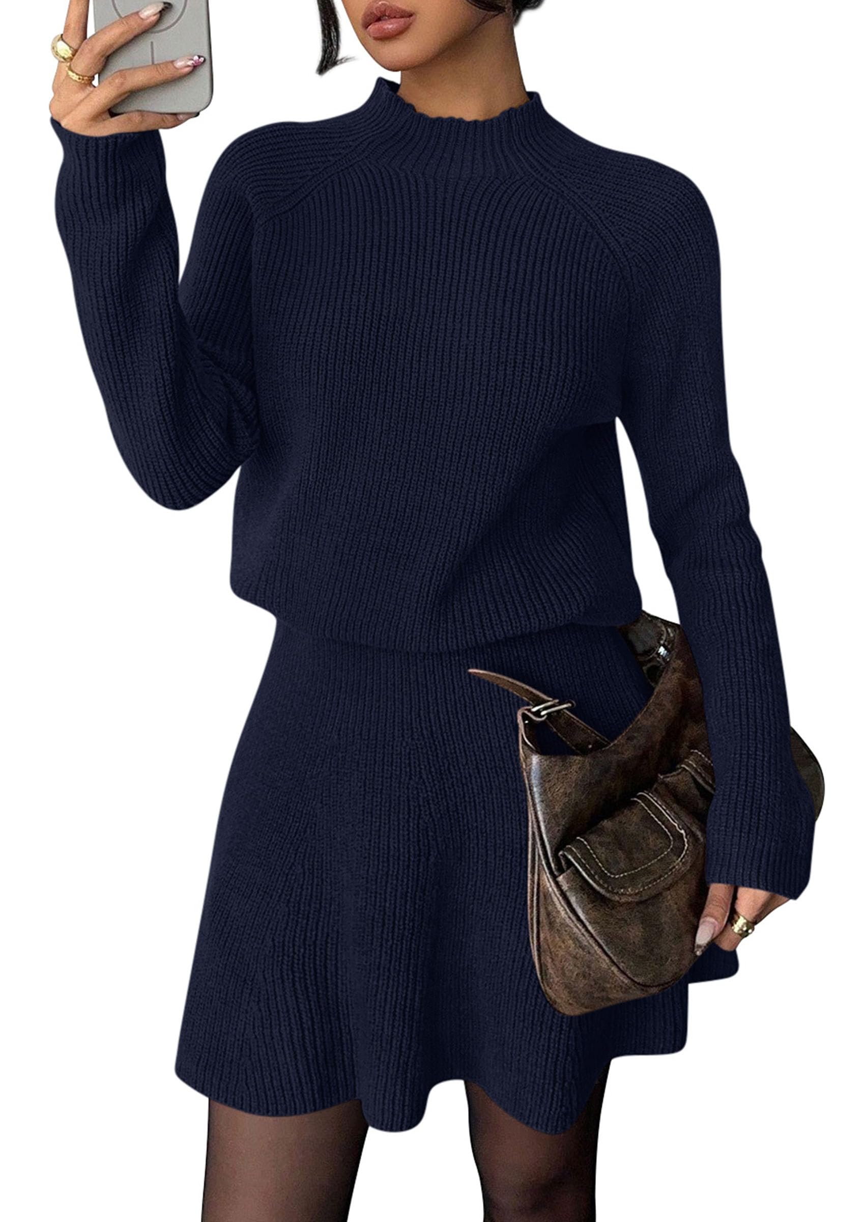 Women's Fall 2 Piece Outfits Matching Sweater Skirt Sets