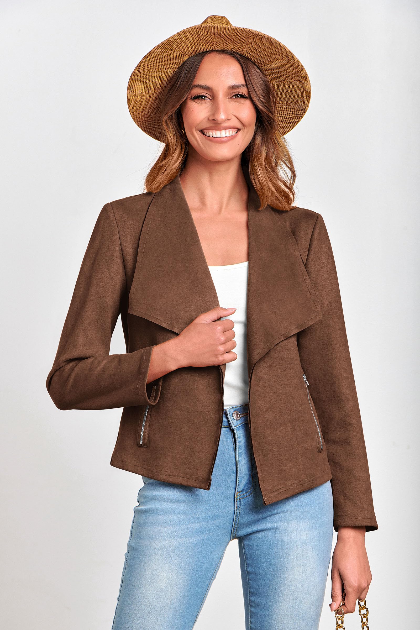 Women's Fall Fashion Faux Suede Jackets(Coffee,Small)