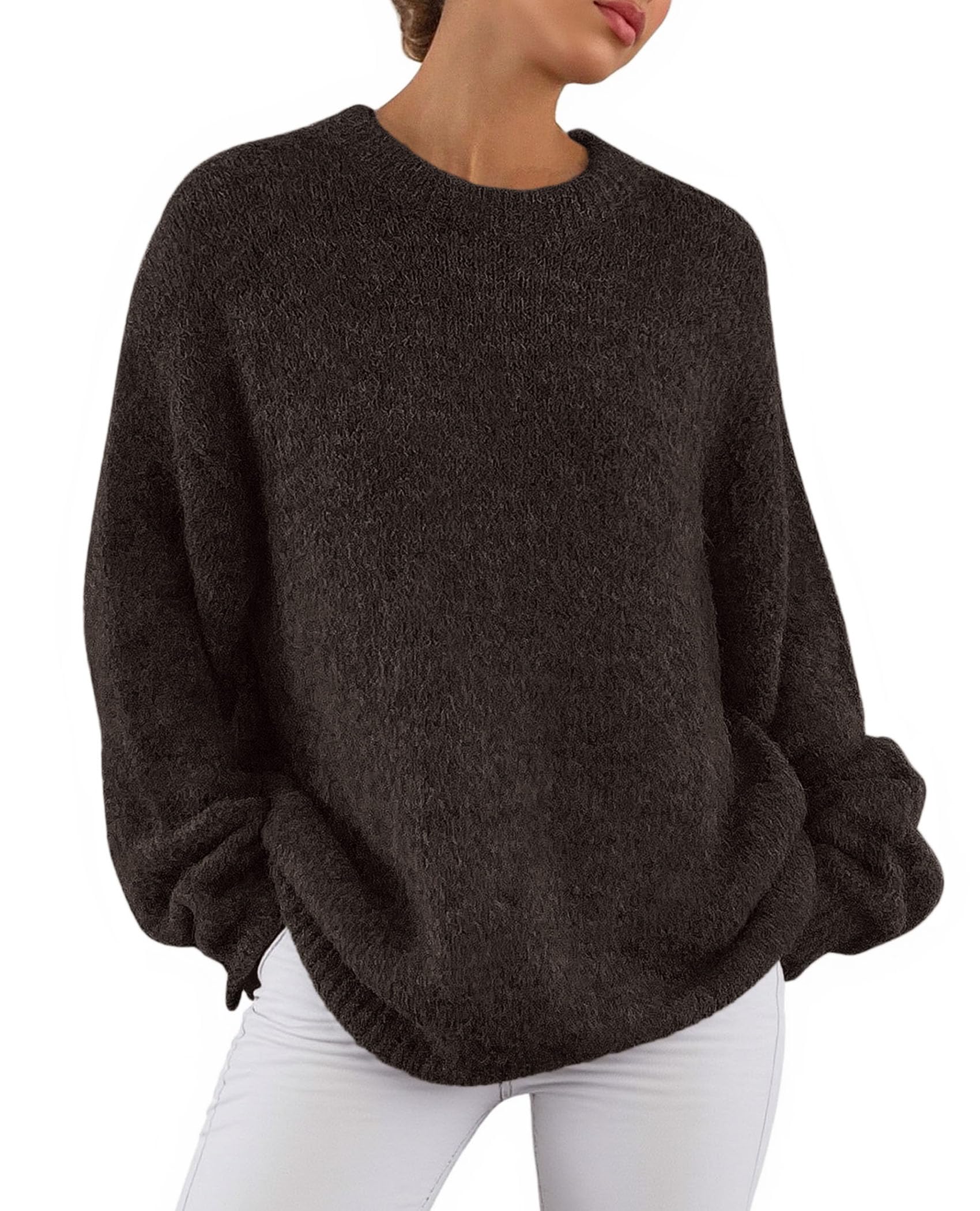 Womens Long Sleeve Oversized Pullover Sweater,Brown Coffee,M