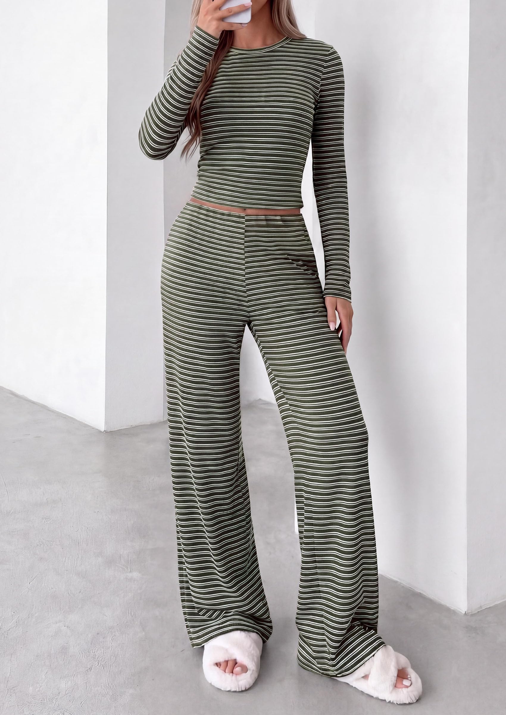 Lounge Sets for Women Fall 2 Piece Knit Matching Striped Set