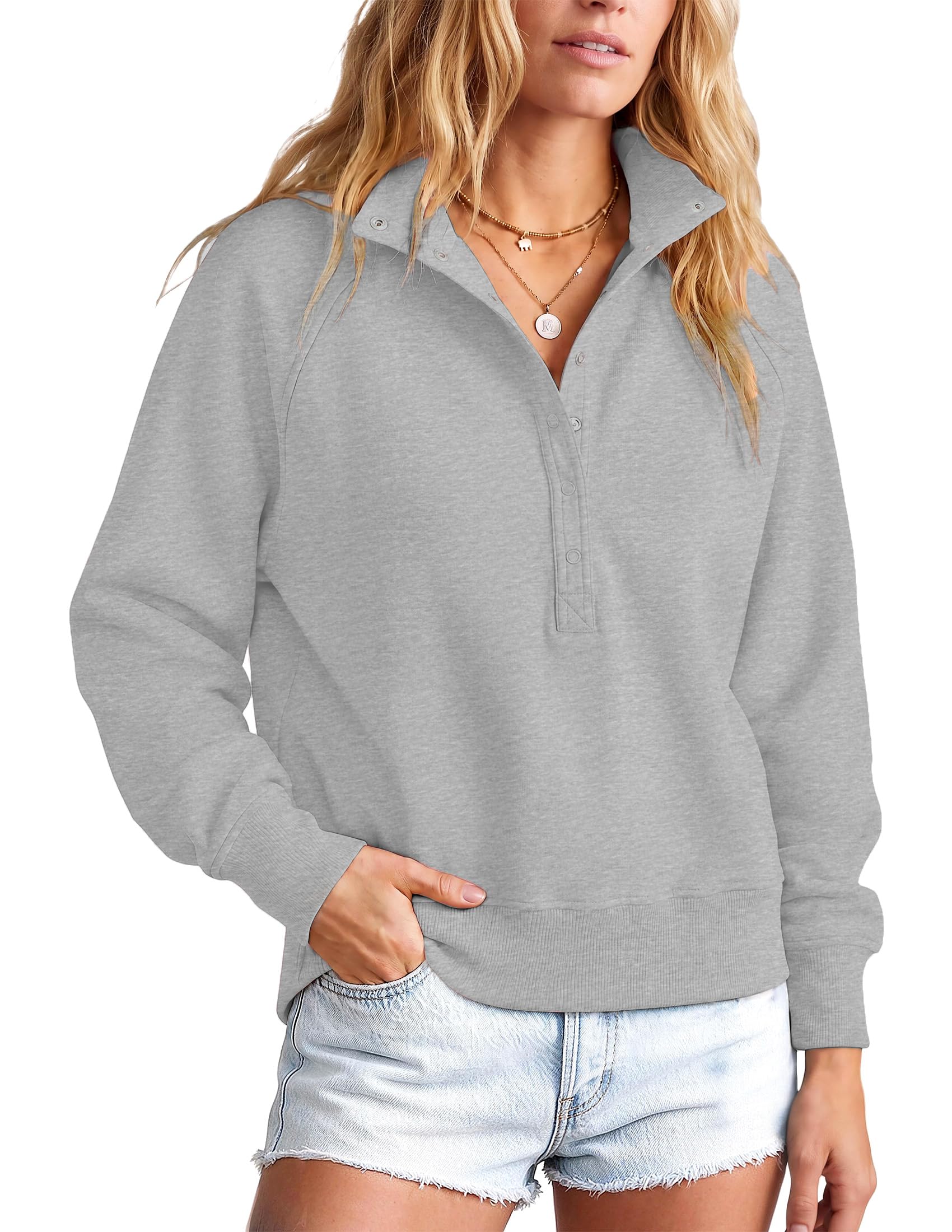 Women's Fall Oversized Sweatshirts Mock Neck Henley Pullover