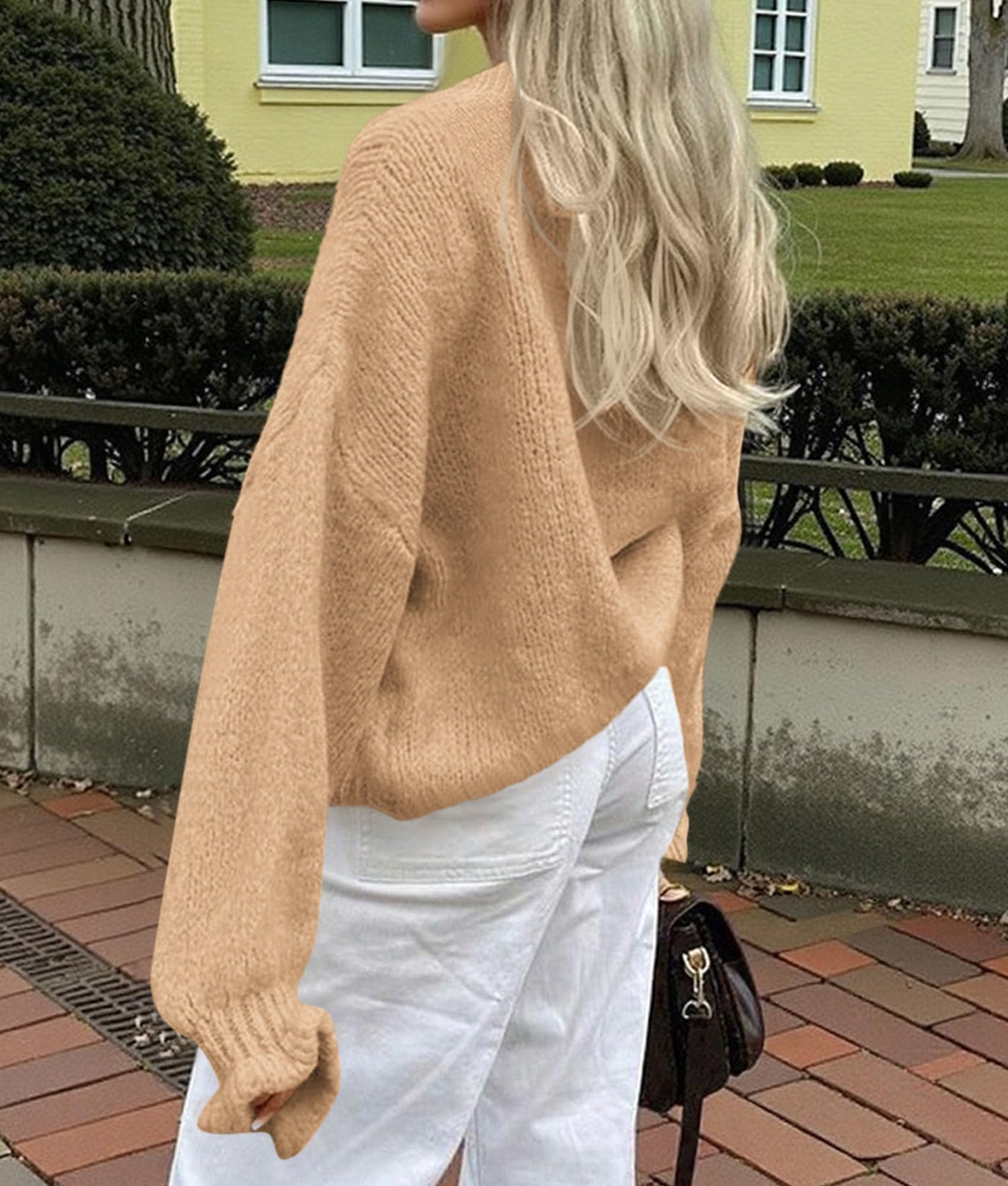 Womens Long Sleeve Chunky Knit Cardigan Sweaters,Khaki,S