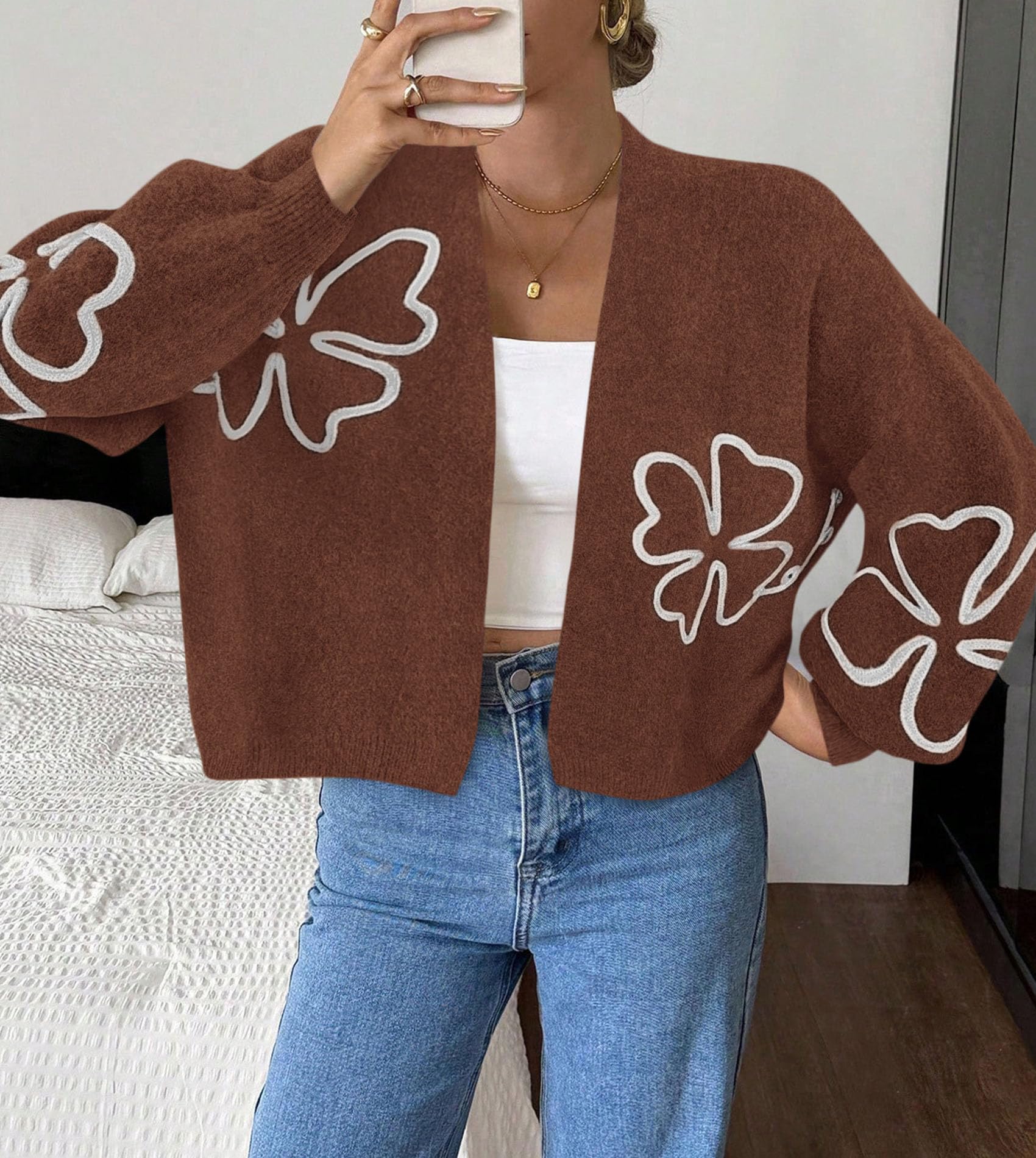 Women's Floral Oversized Cardigan Sweaters Trendy Fall Outfits