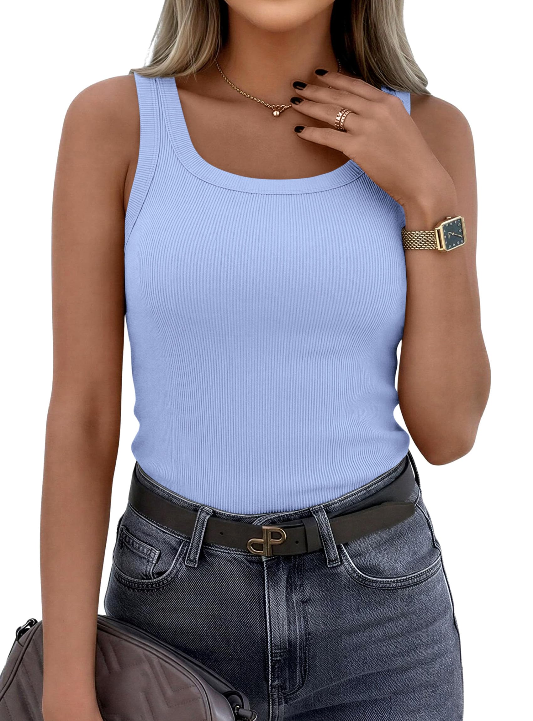 Tank Tops for Women Summer Sleeveless Tops,Light Blue,XS