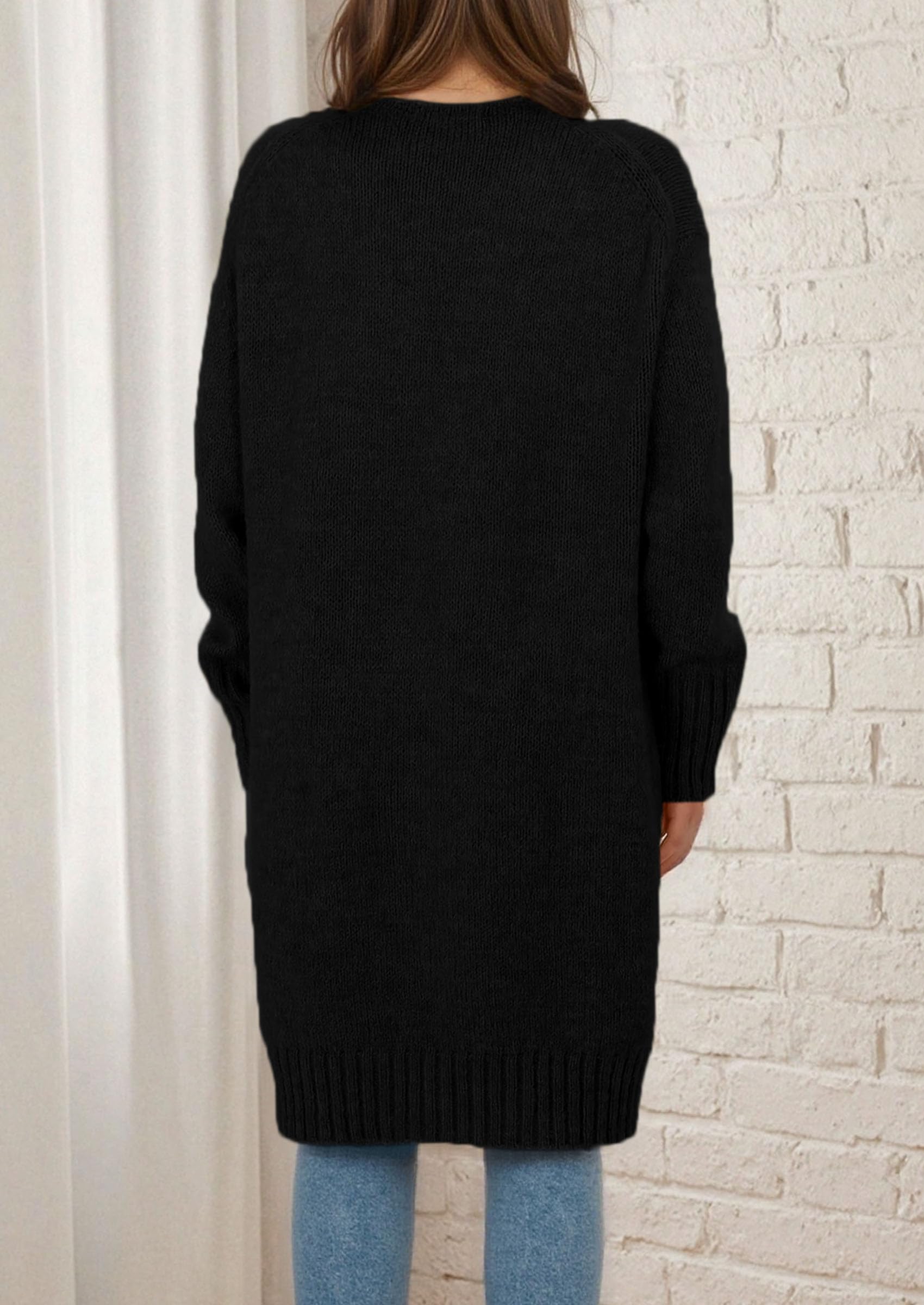 Open Front Cardigan Sweaters for Women,Black,S