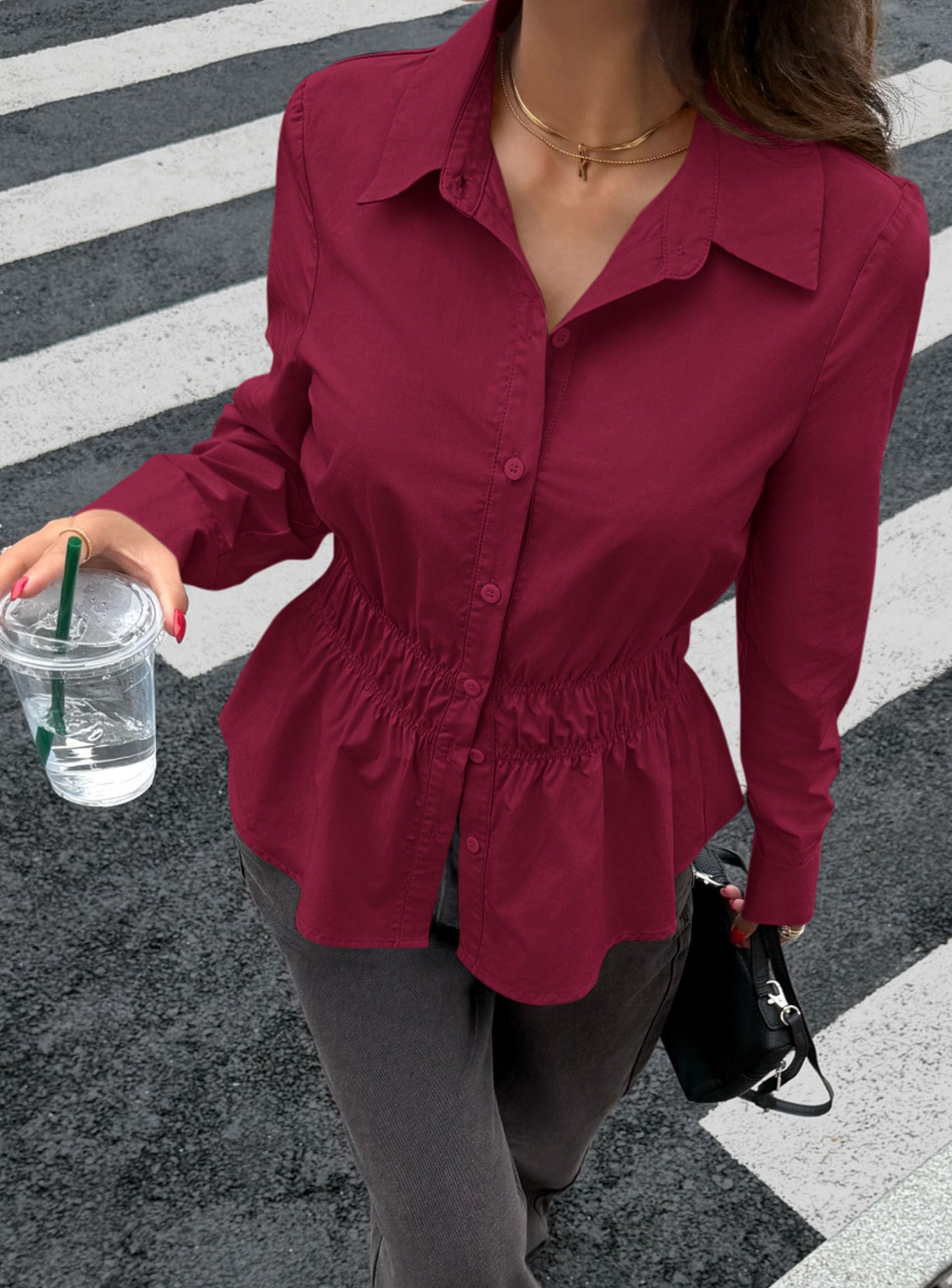 Women's Peplum Button Down Work Shirts Business Casual Tops