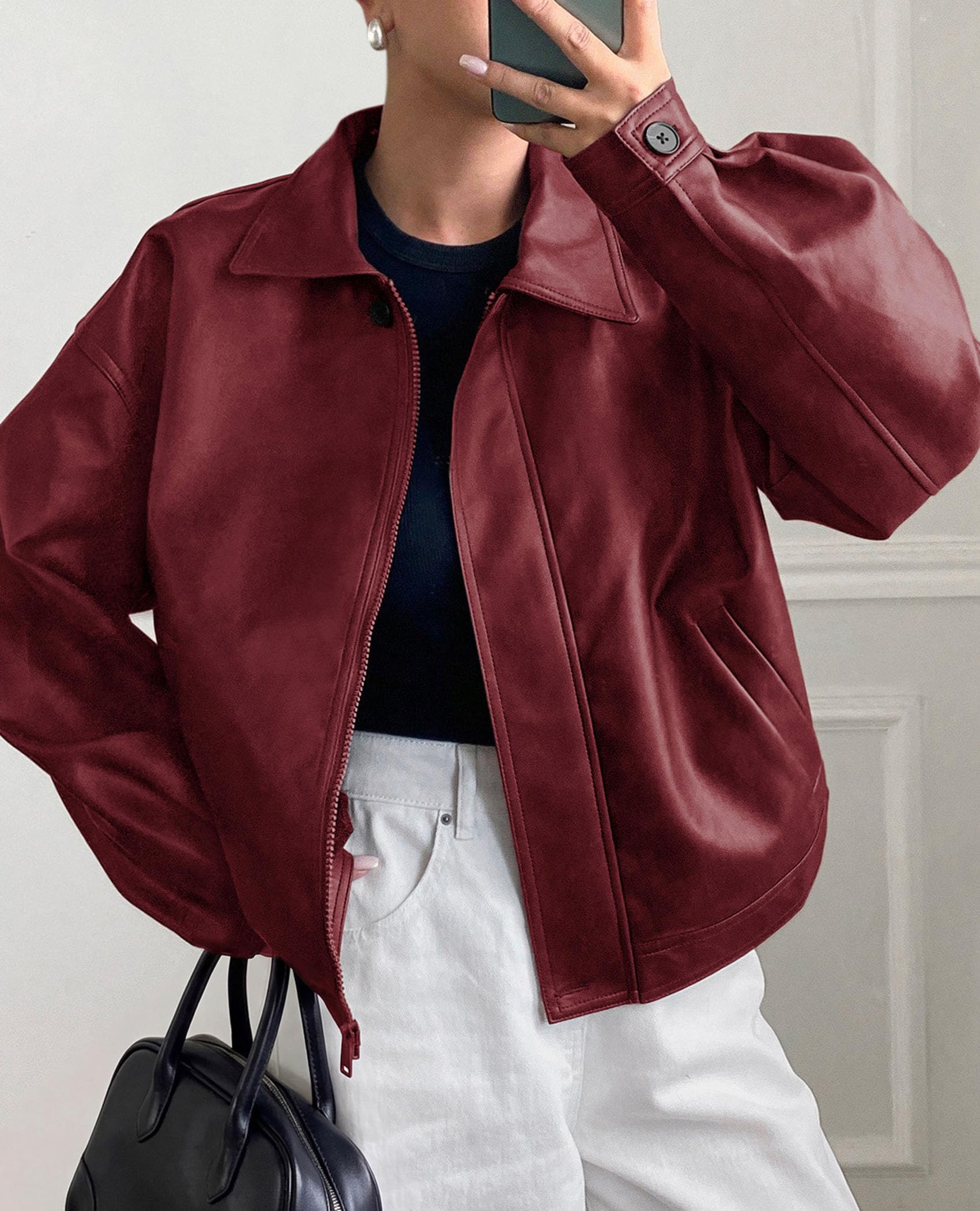Women's Faux Leather Oversized Motorcycle Jackets Fall Outfits