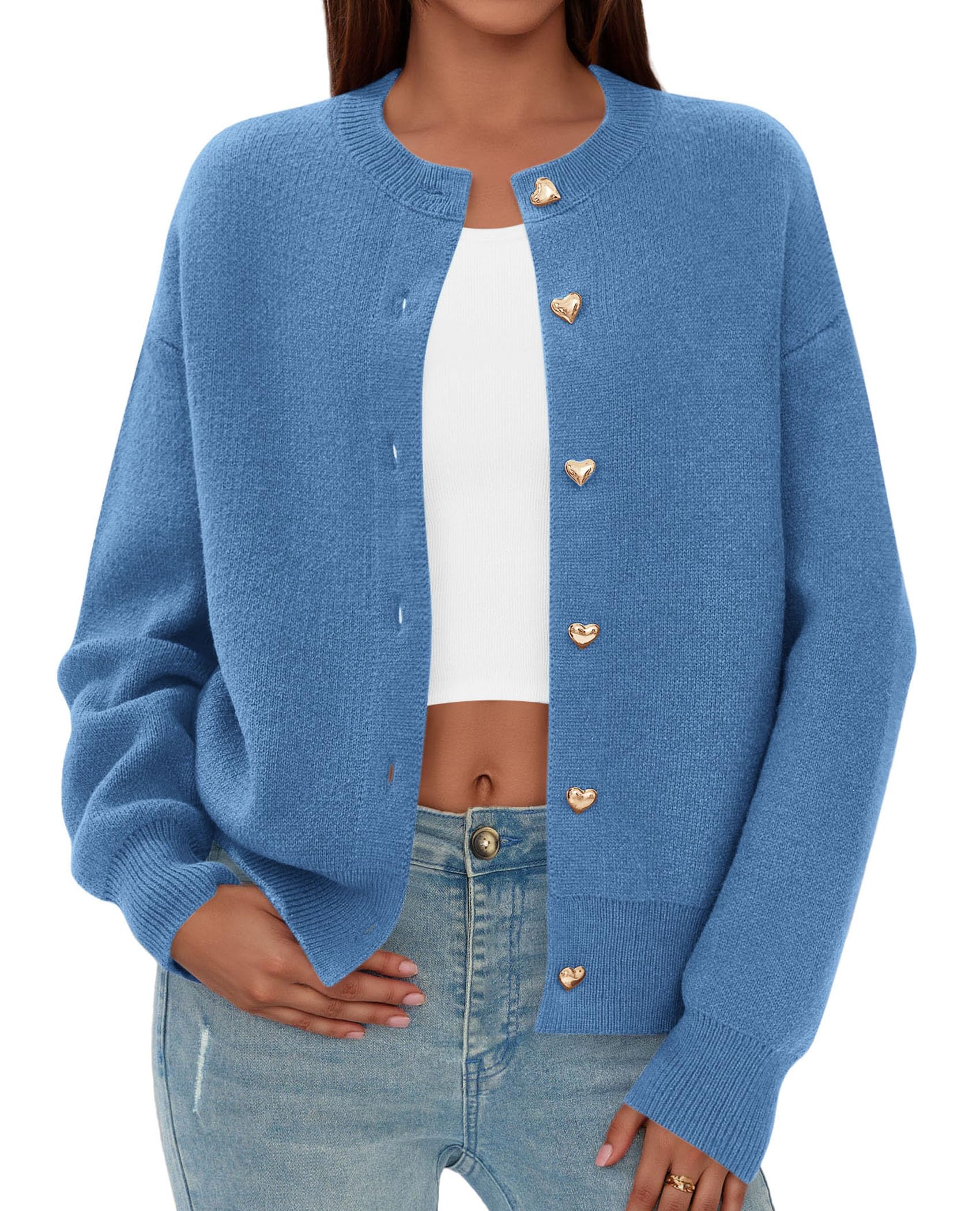 Women's Long Sleeve Button Up Cardigan,Grey Blue,XL