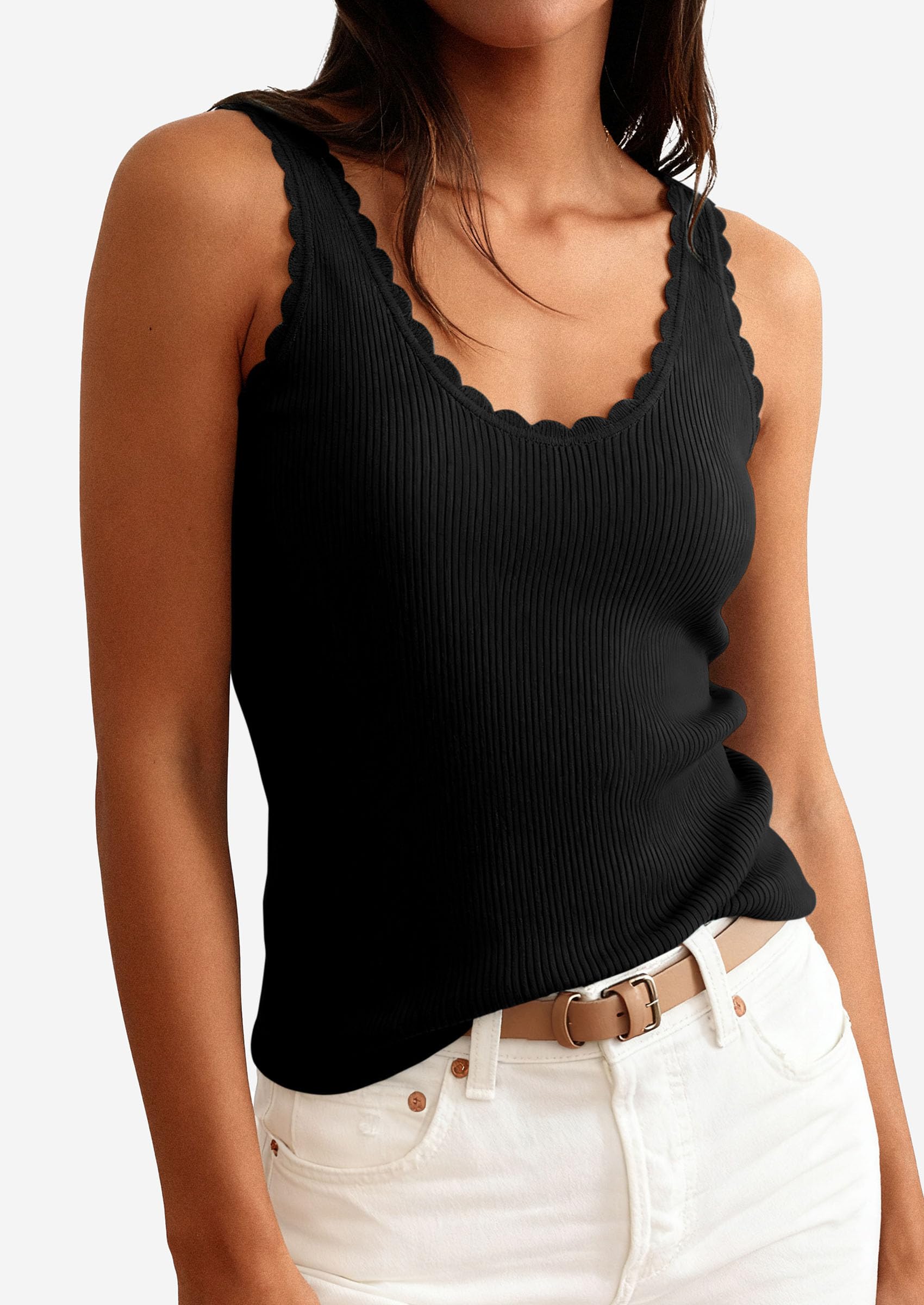 Womens Ribbed Knit Sleeveless Tank Tops,Black,XS