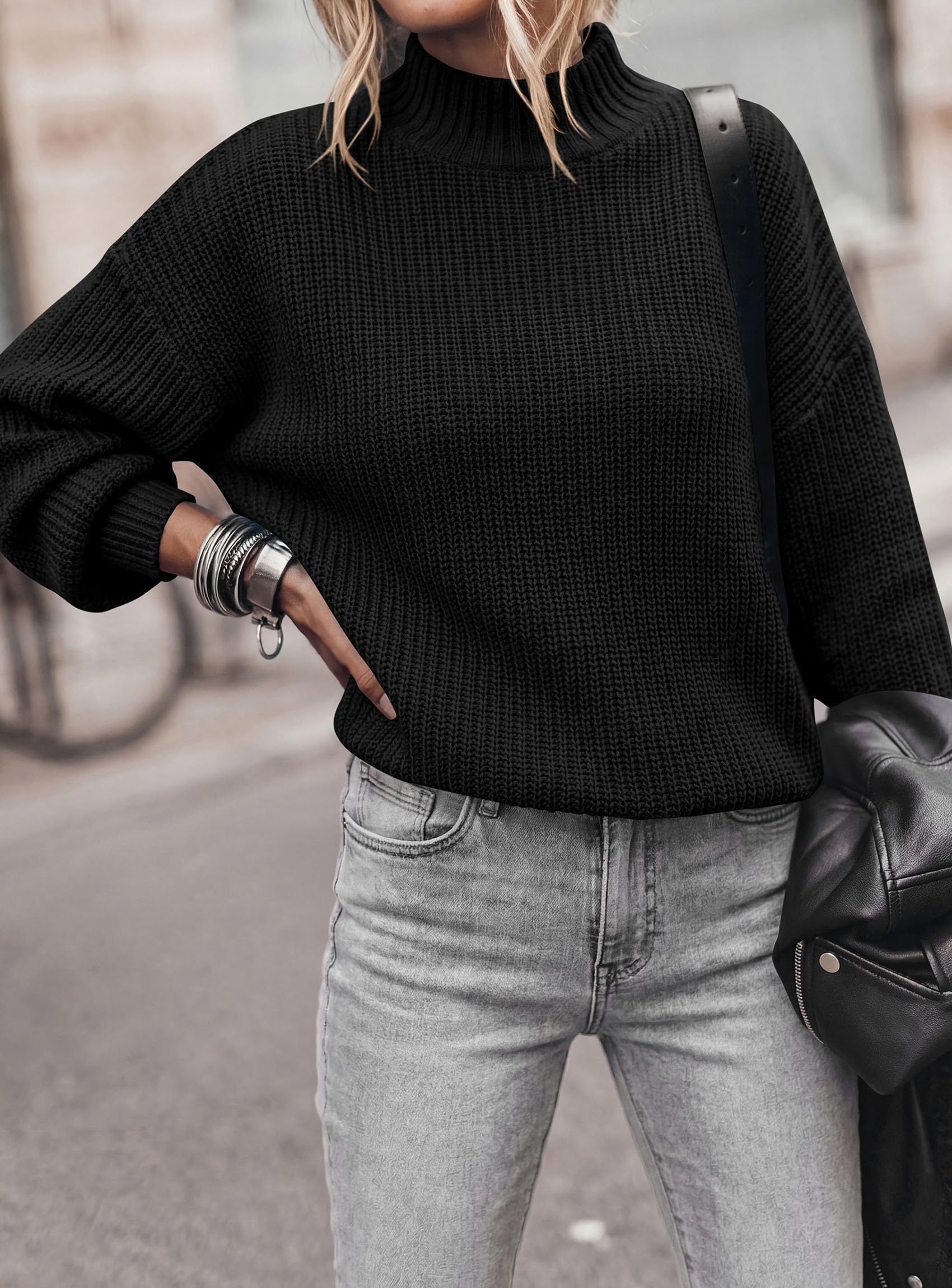 Women's Chunky Knit Fall Mock Turtleneck Pullover Sweaters