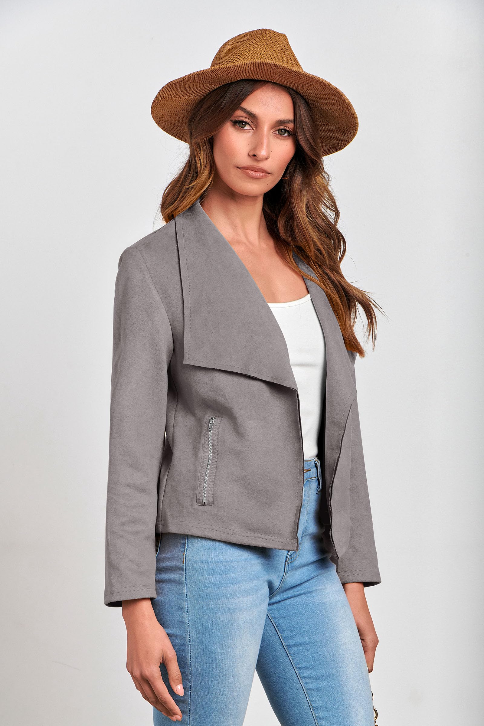 Women's Fall Fashion Faux Suede Jackets(Grey,Small)