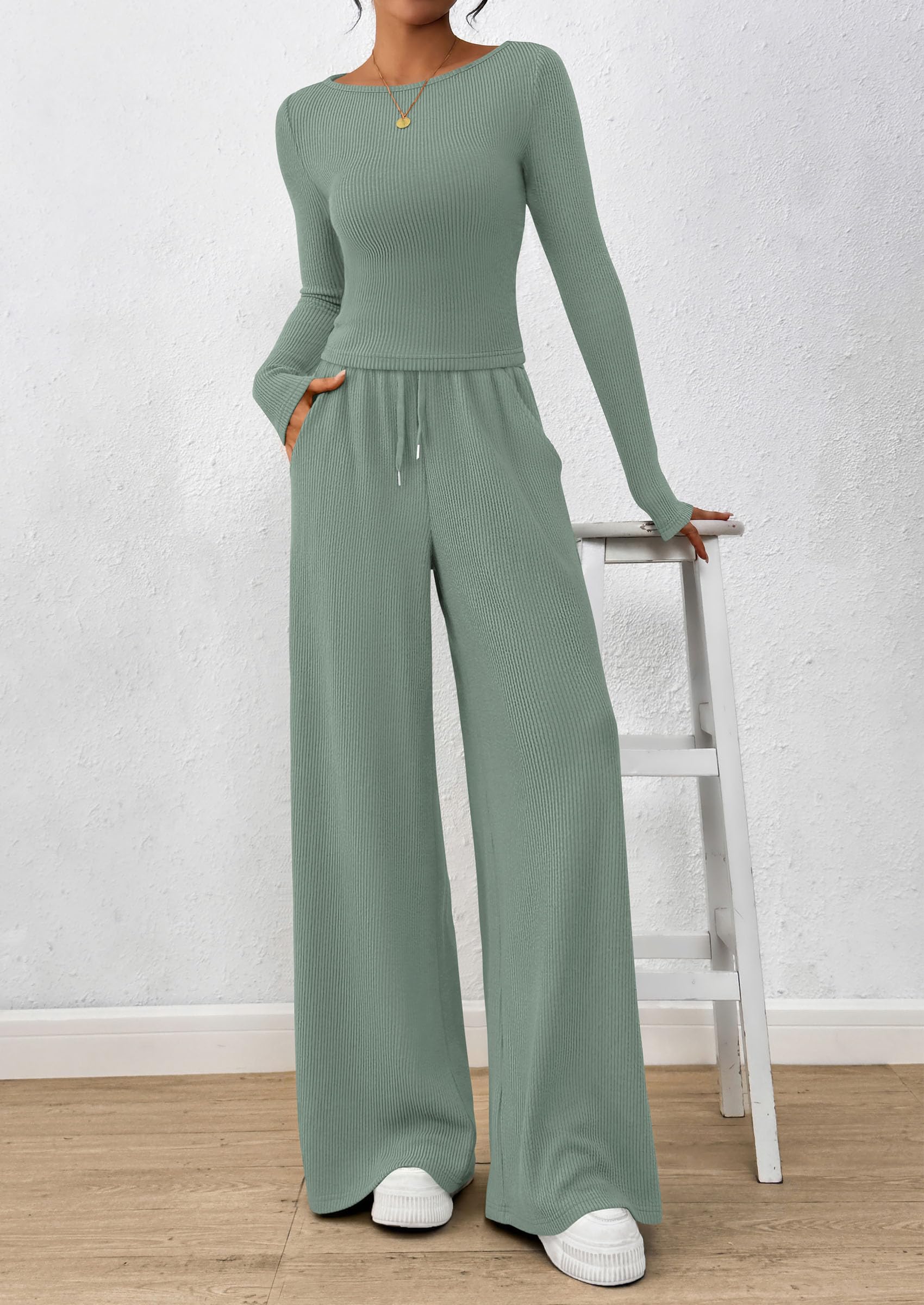 Matching Sets Women Clothing 2 Piece Lounge Set,Green,S