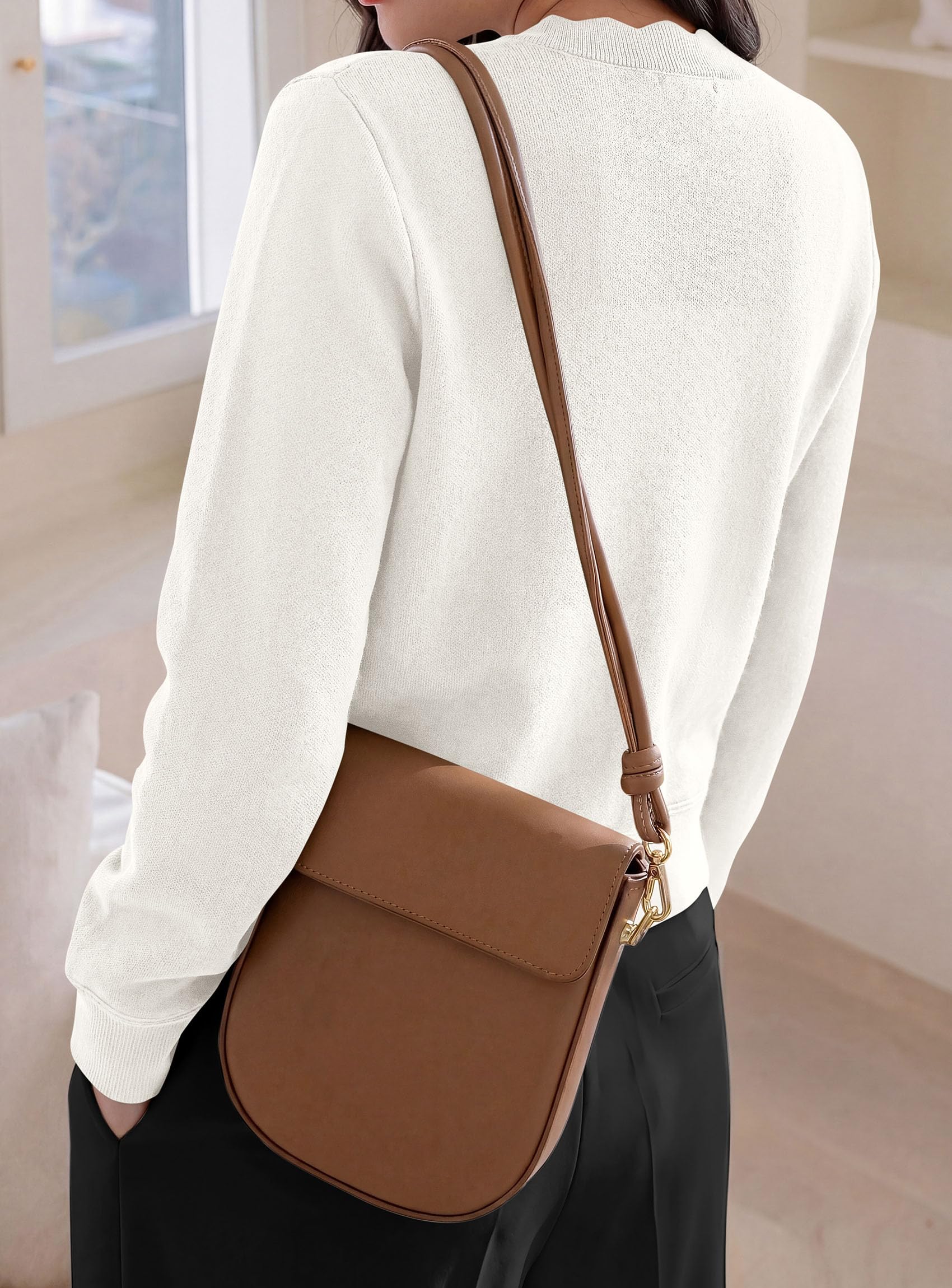 Womens Lightweight Cardigan Sweaters Scalloped Trim Fall Tops