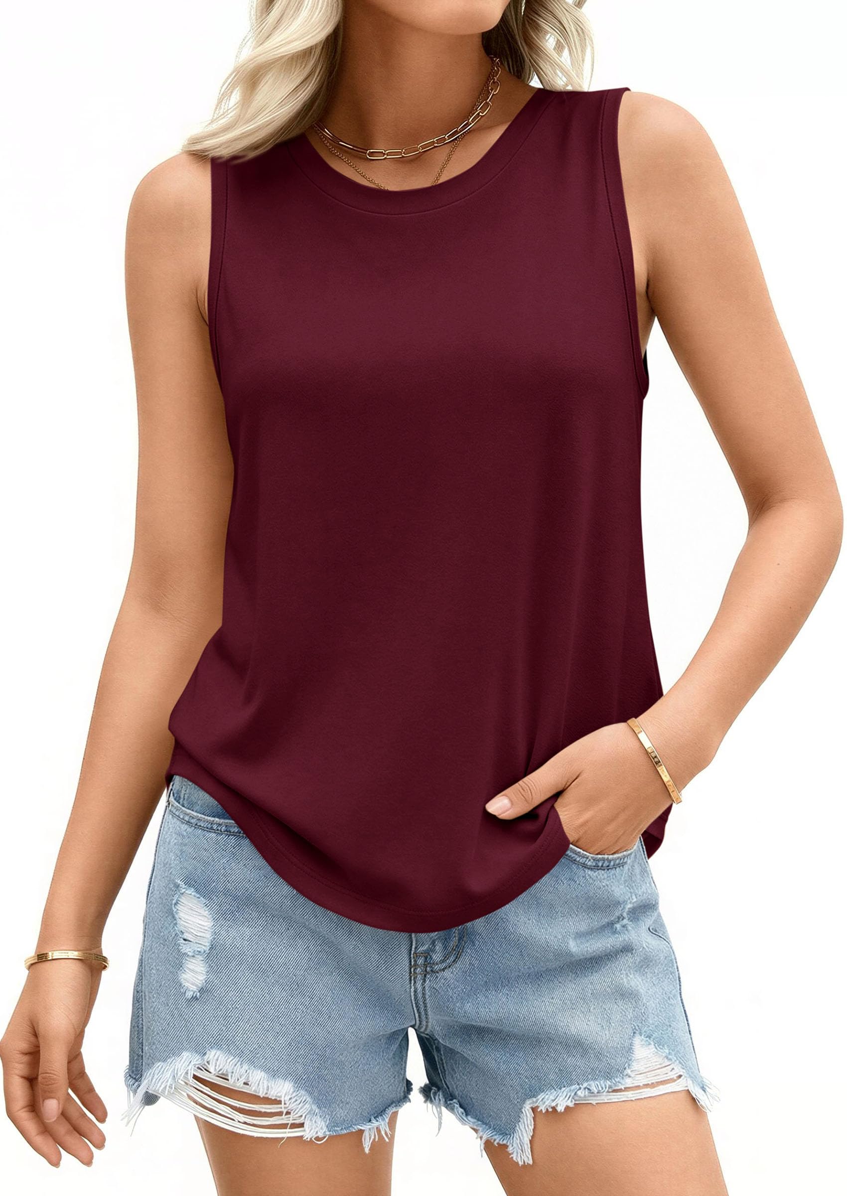 Women's Wide Strap Sleeveless Tank Tops,Burgundy,S