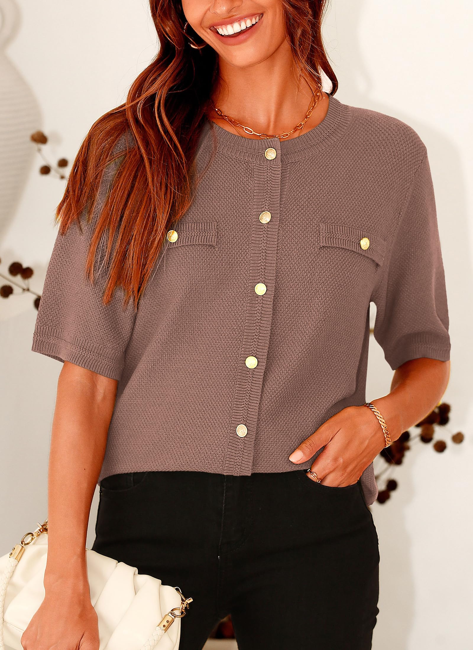 Women's Summer Casual Button Down Shirts Khaki,Medium