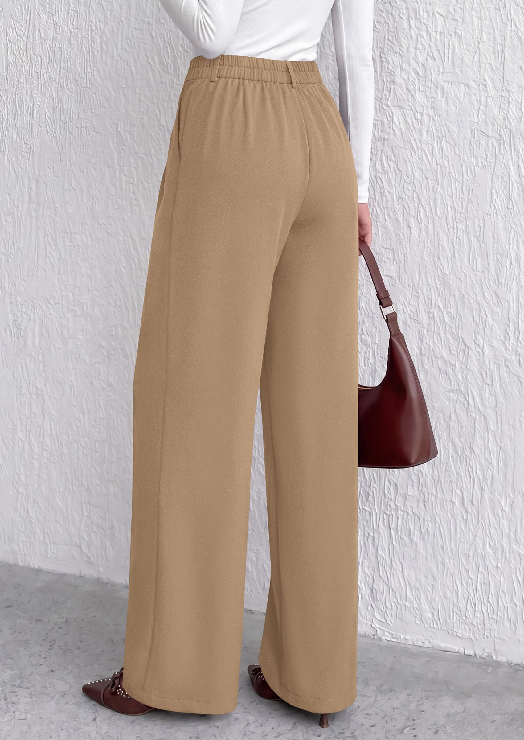 Women's Dress Pants Wide Leg Flowy Trousers,Light Khaki,S