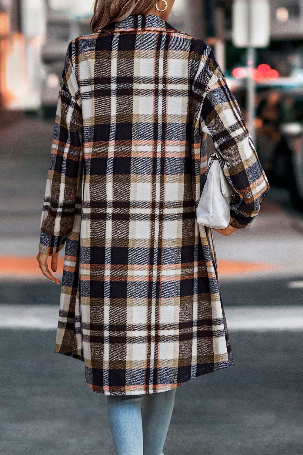 Womens Plaid Shacket Jacket Flannel Shirts,Brown,S