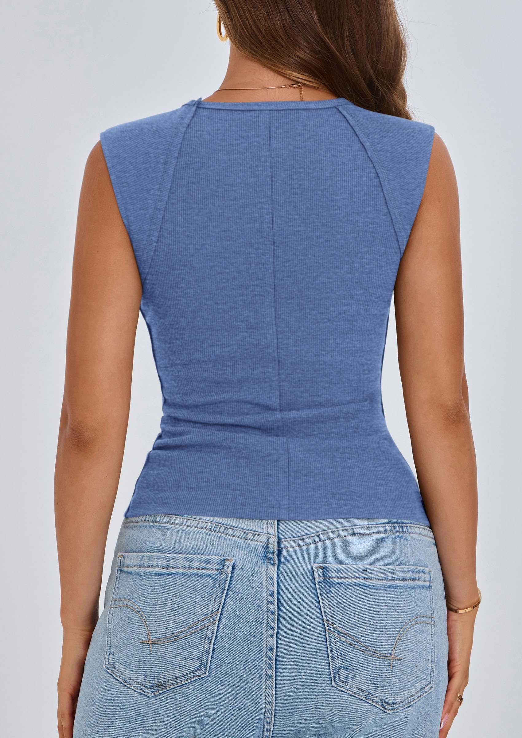 Women's Cap Sleeve Ribbed Tank Tops Summer, Sky Blue,S