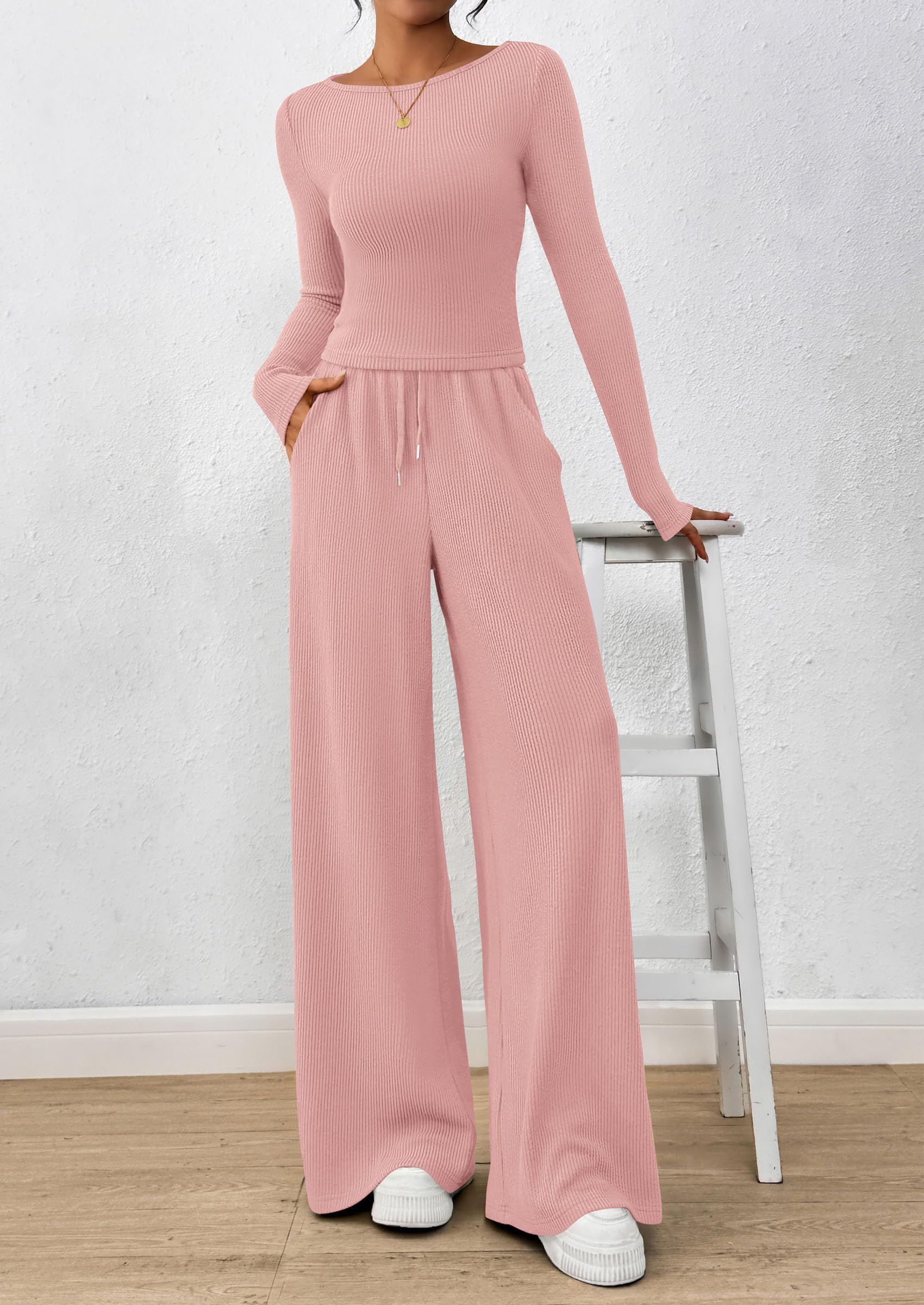 Matching Sets Women Clothing 2 Piece Lounge Set,Pink,XL