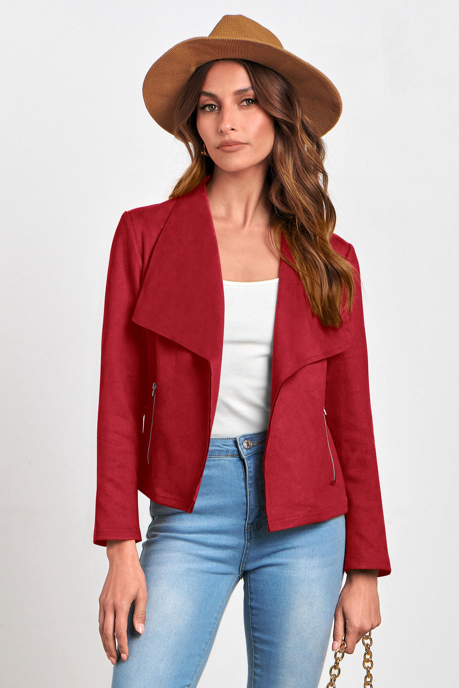 Women's Fall Fashion Faux Suede Jackets(Red,Small)