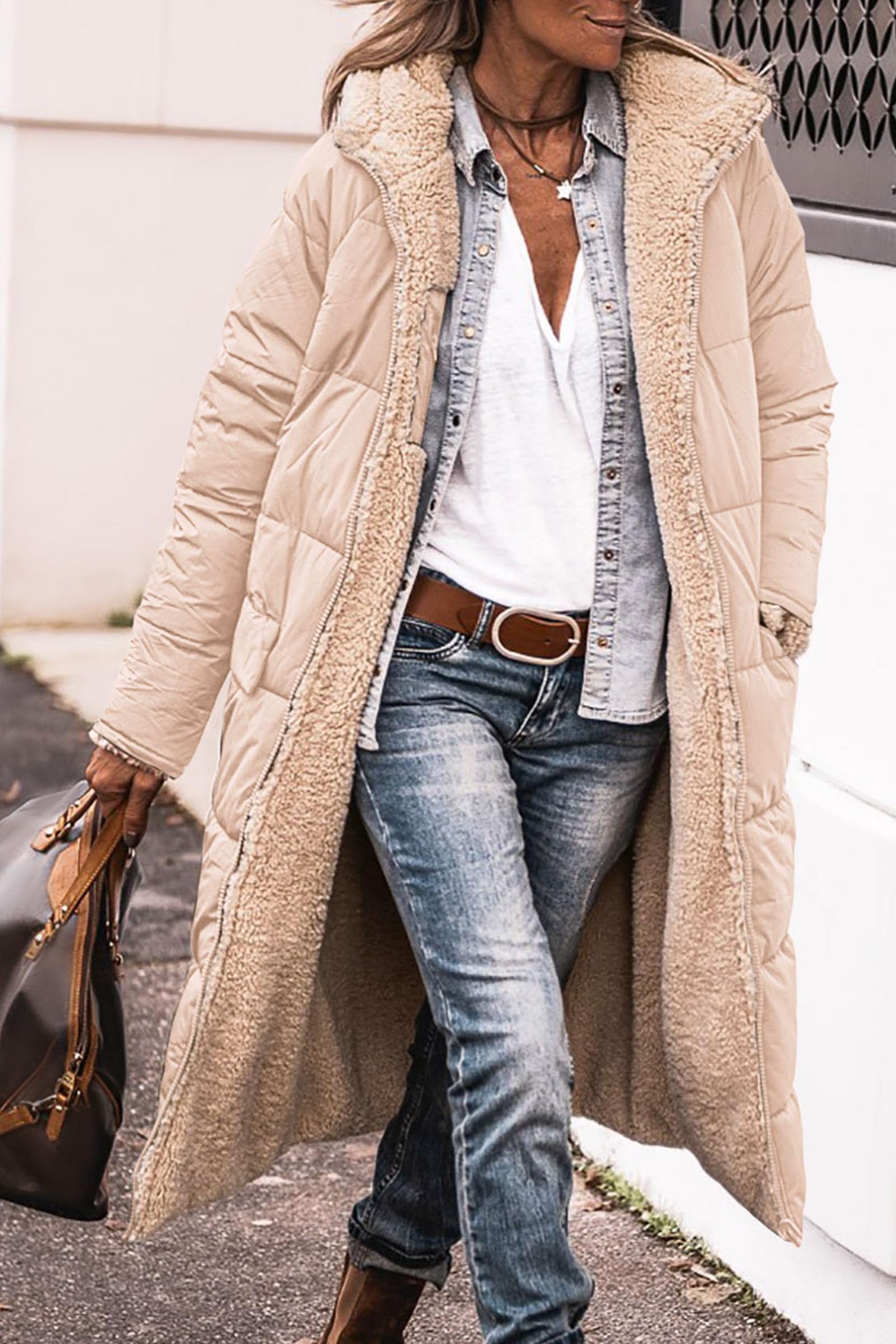 Women's Winter Fleece Warm Long Coats(Beige,Small)