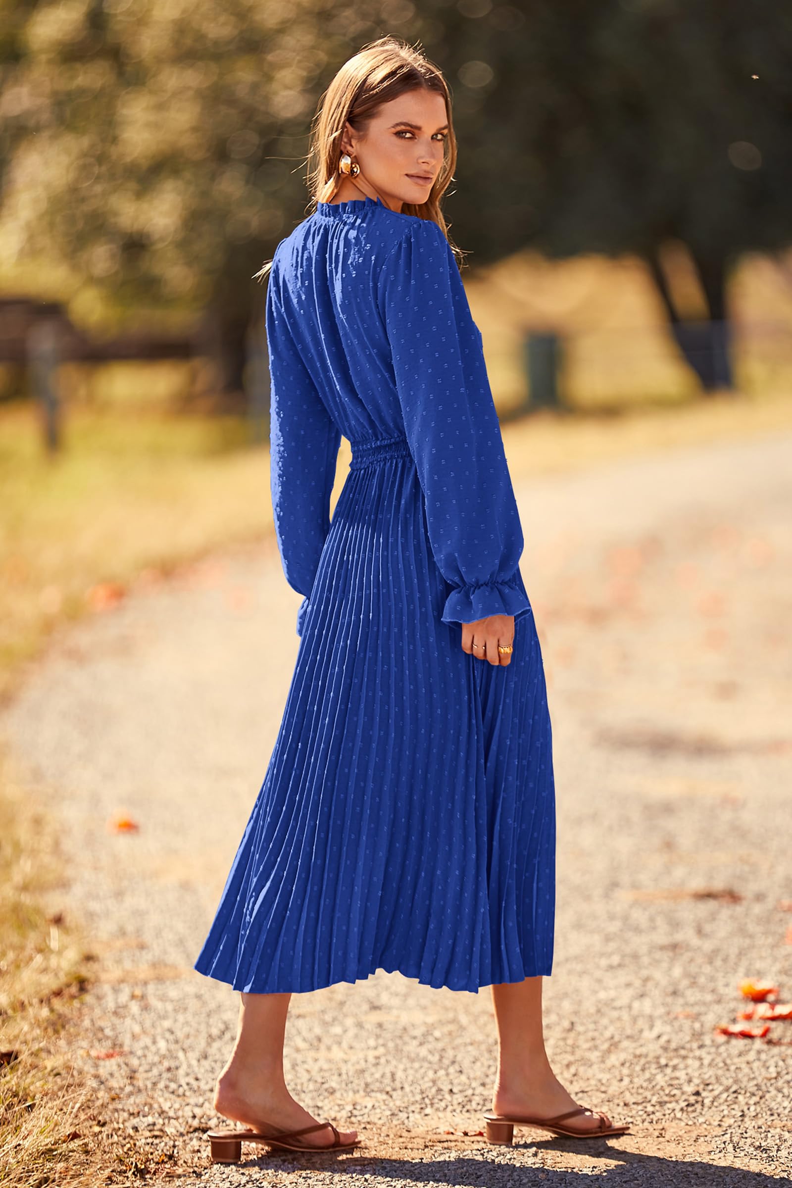 Women's Fall Midi Wedding Guest Dress(Blue,Small)
