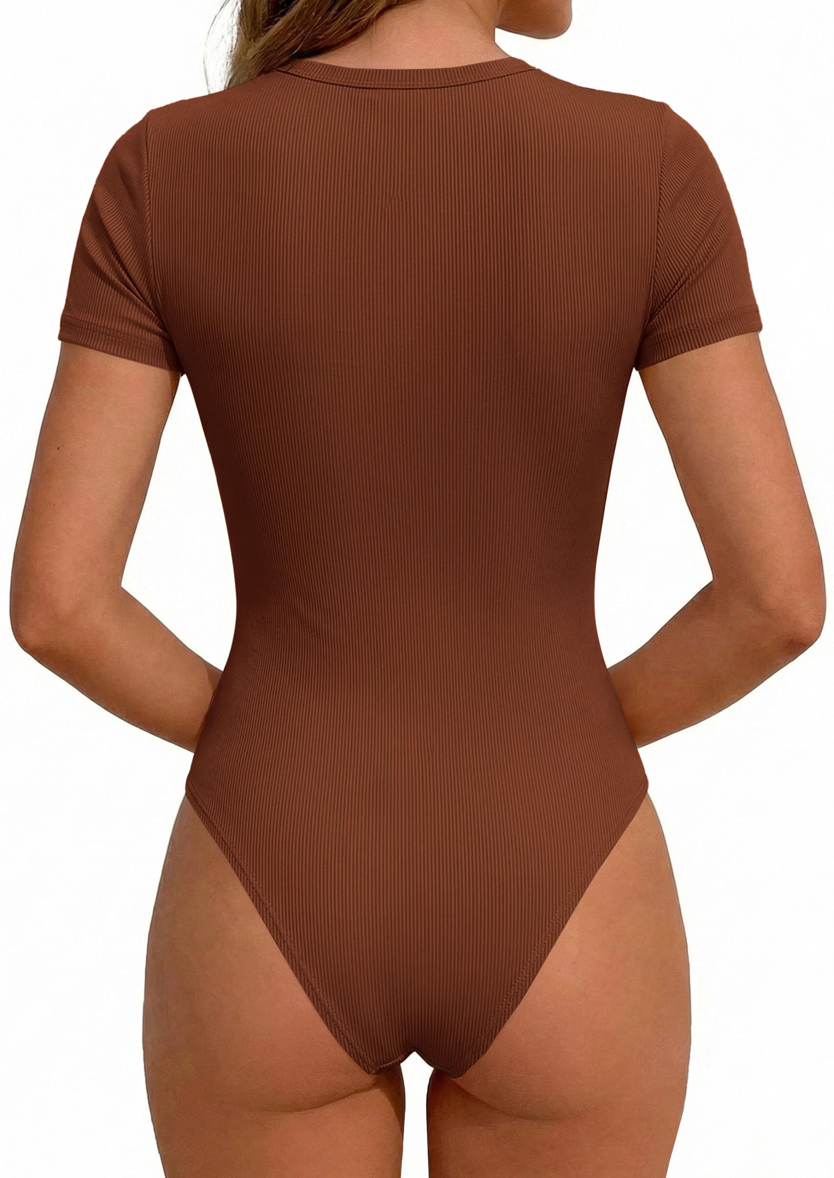 Body Suits for Womens Short Sleeve Summer Tops, Camel,XS