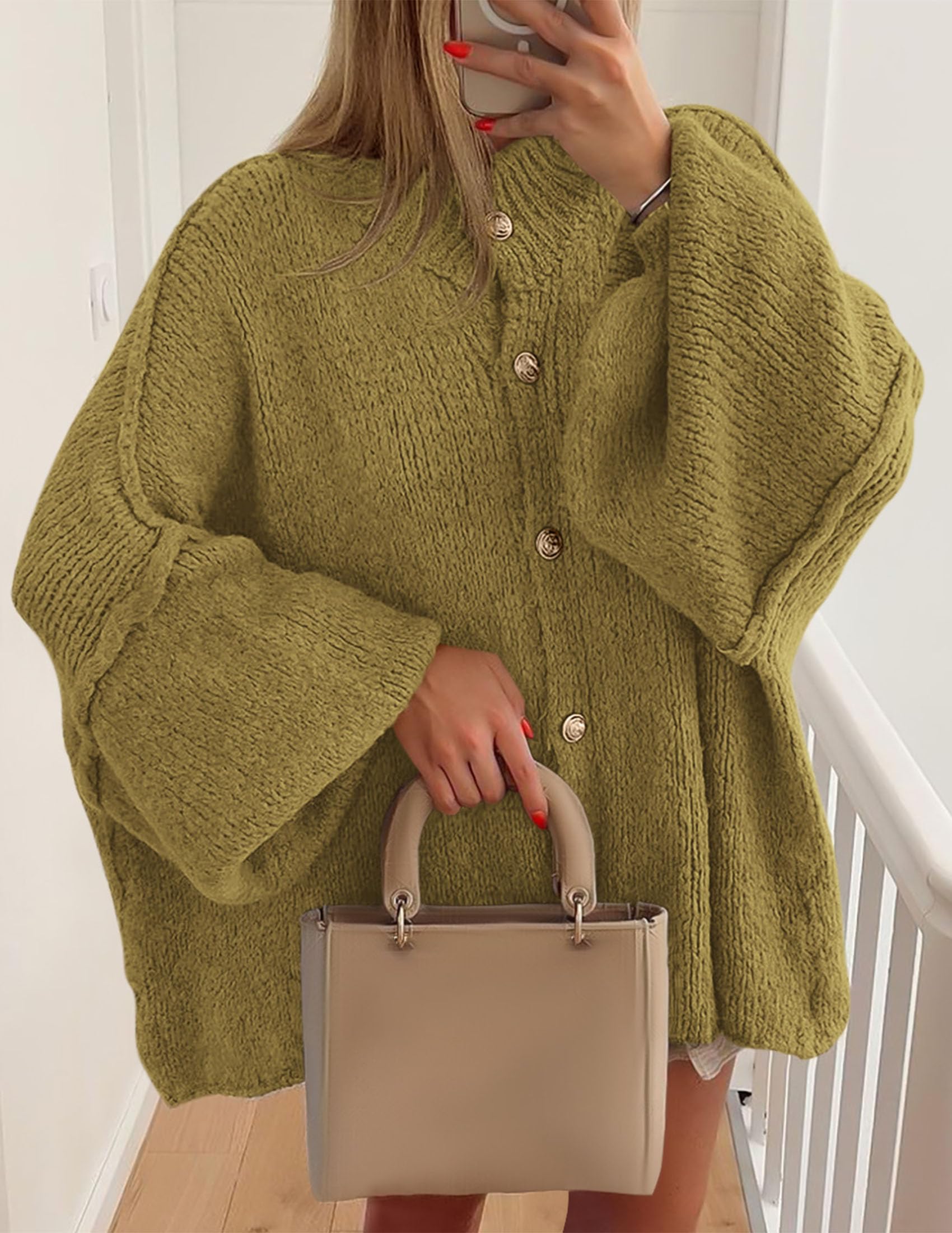 Women's Oversized Chunky Cardigan Sweaters(Olive Green,Small)