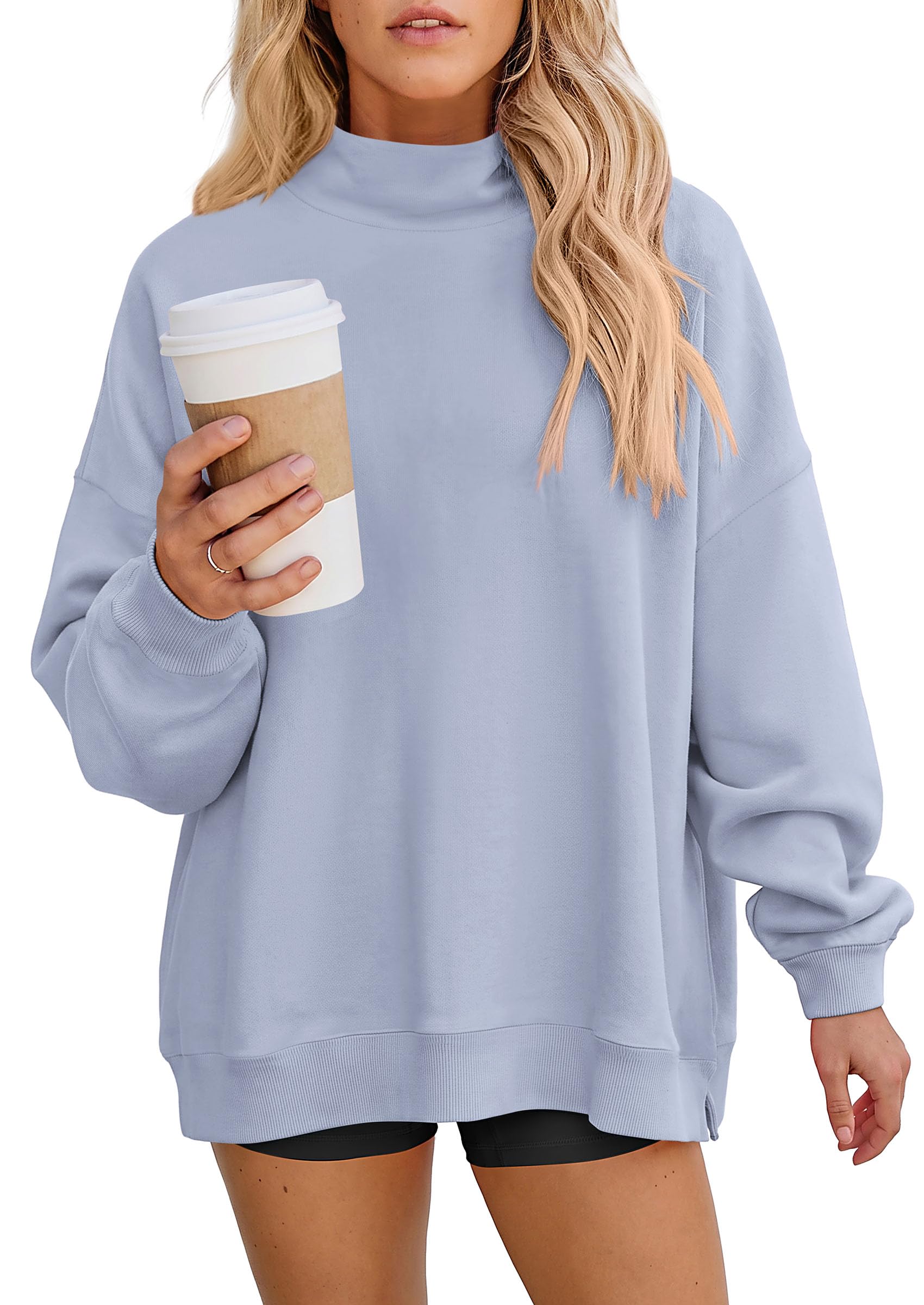 Womens Mock Neck Sweatshirt Oversized Pullover Fall Outfits