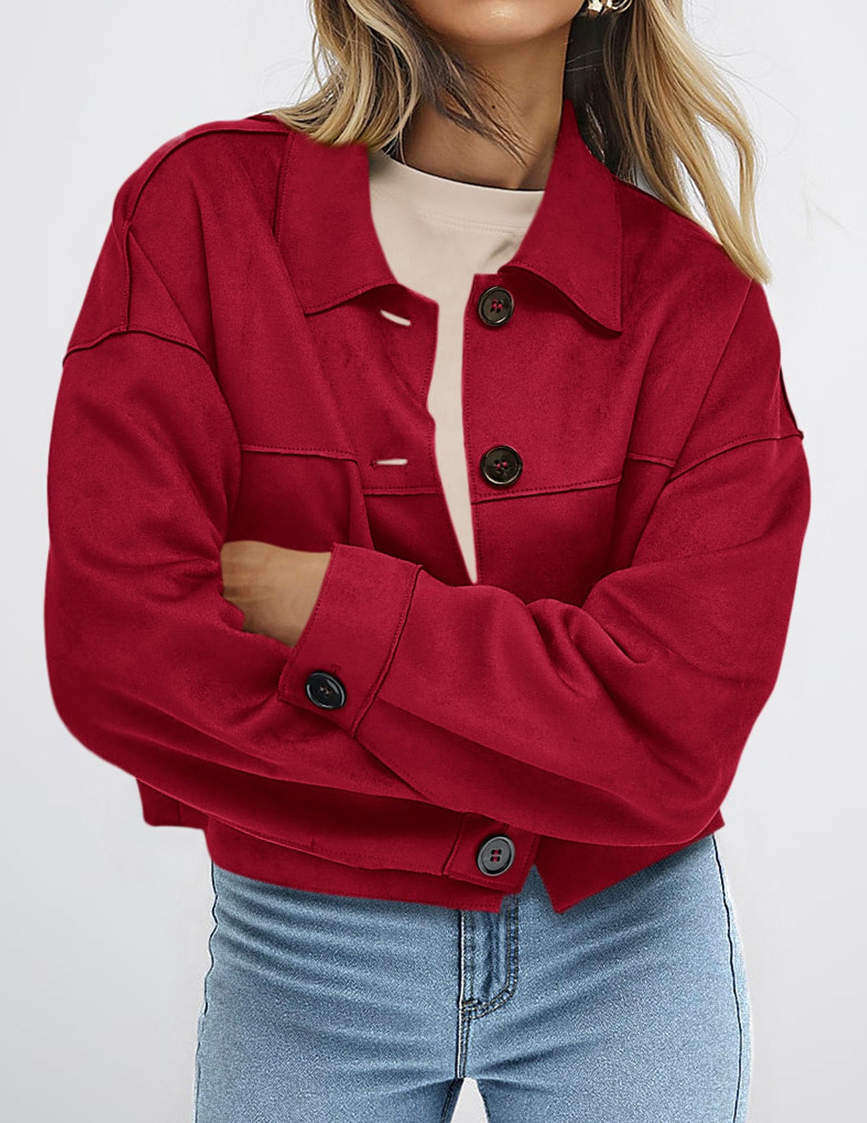 Women's Faux Suede Shacket Jackets Lightweight Cropped Coats