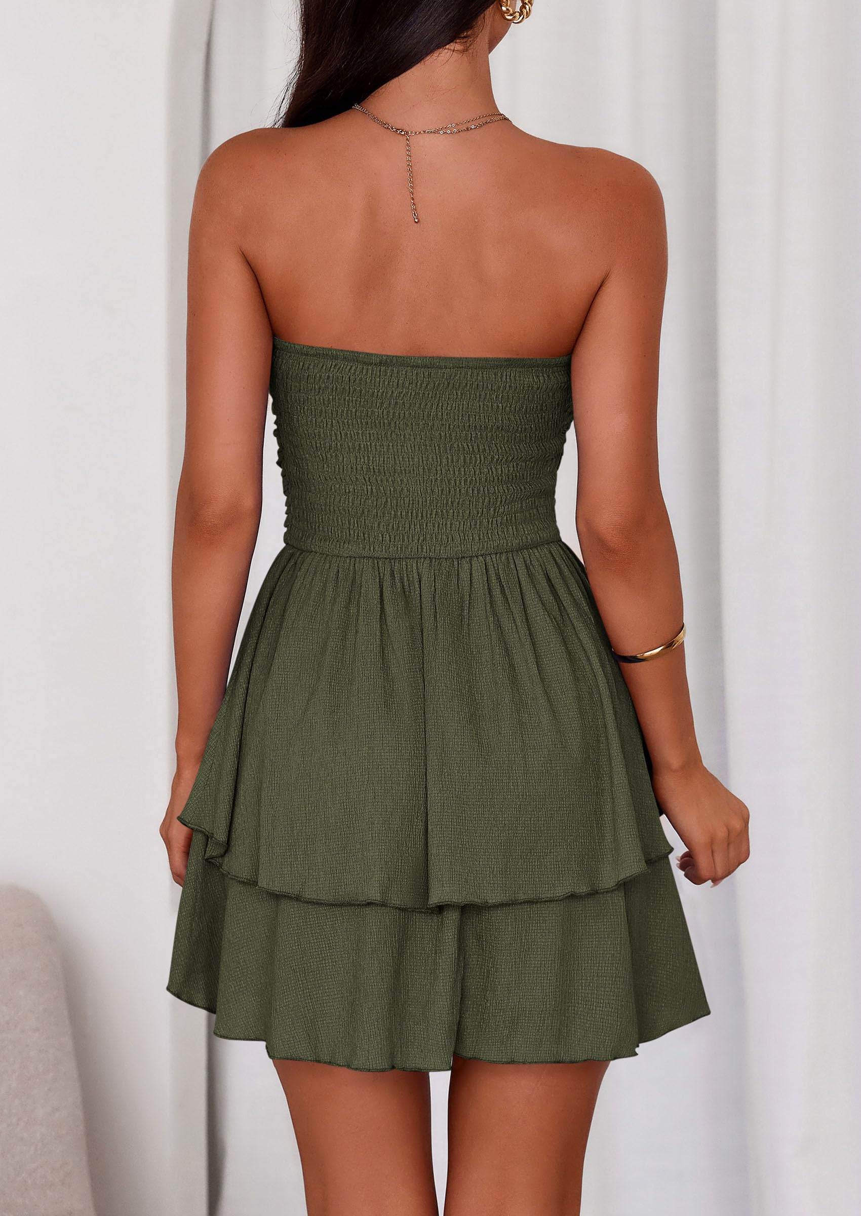 Women's Summer Strapless Flowy Mini Dresses (Army Green,S)
