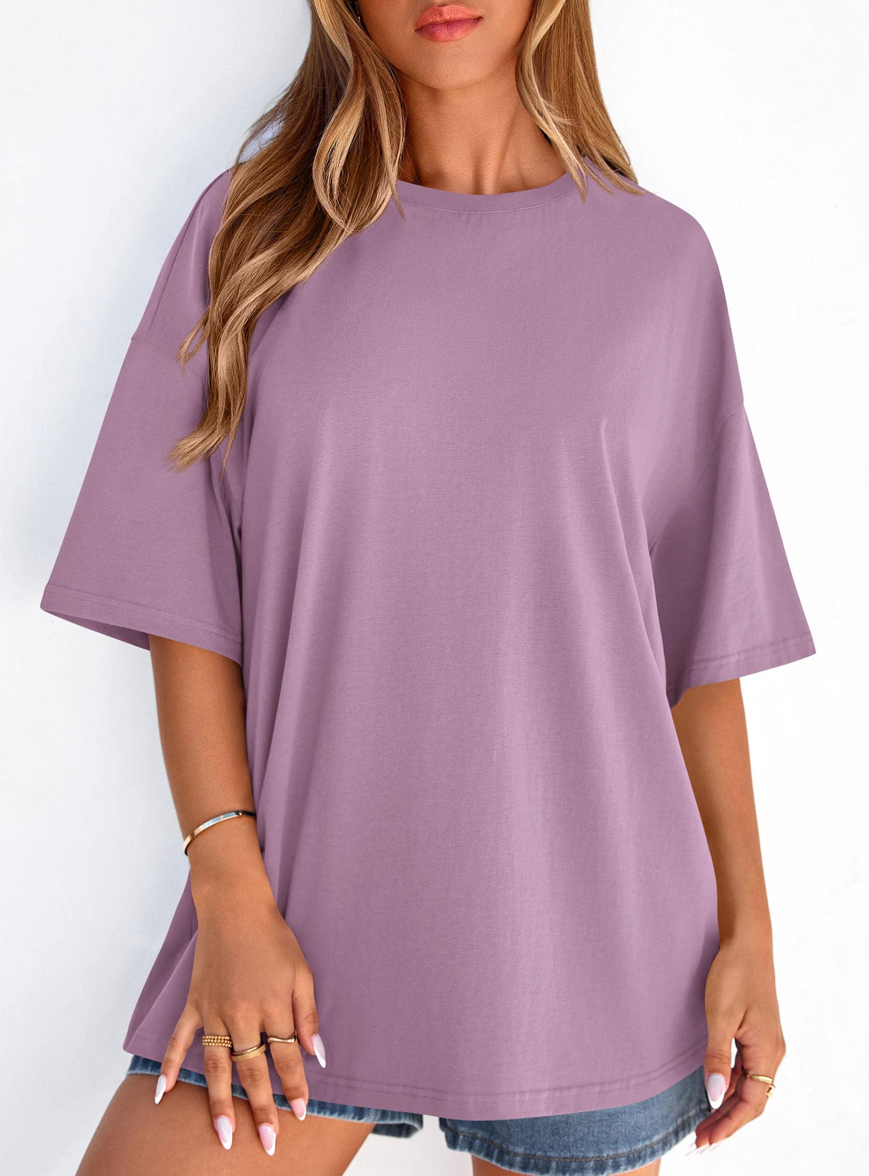 Women's Oversized Tshirts Going Out Tops (Dark Pink,S)