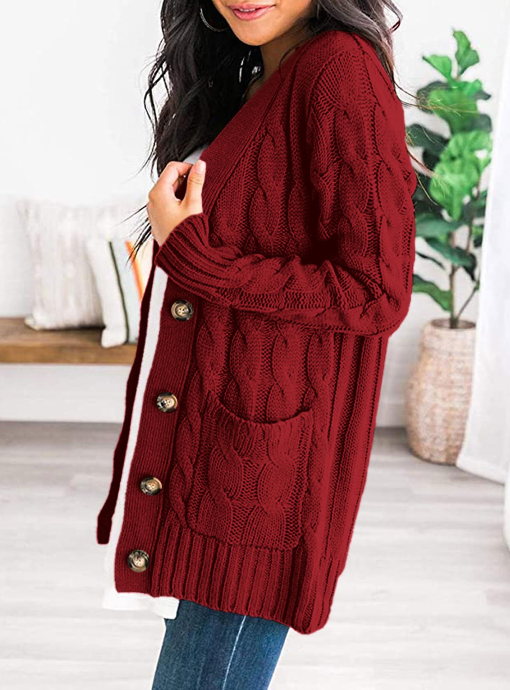 Women Chunky Cable Knit Cardigan Sweaters Fall Fashion Clothes