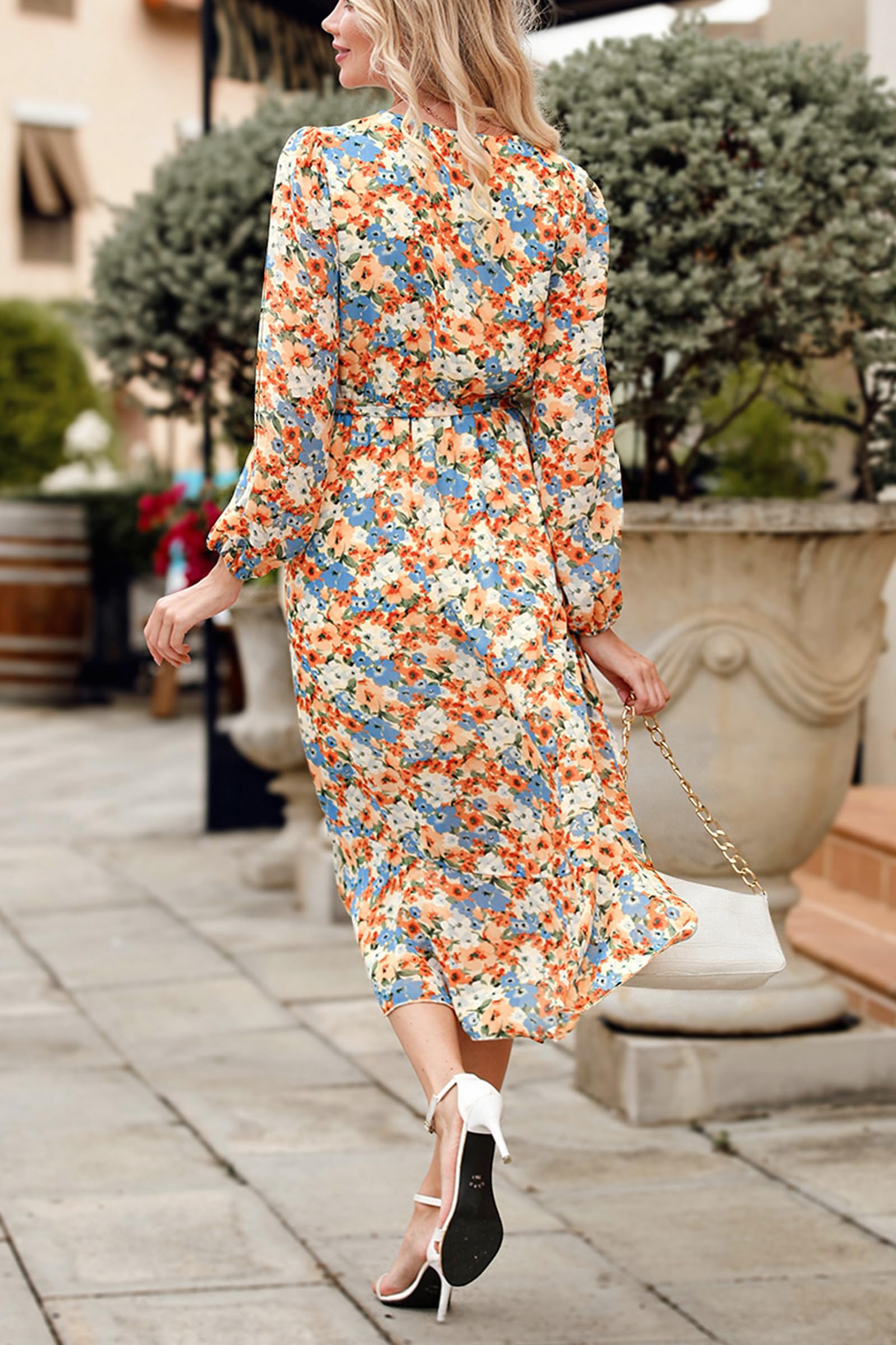 Women's Floral Boho Long Sleeve Maxi Dress, Floral Yellow,S