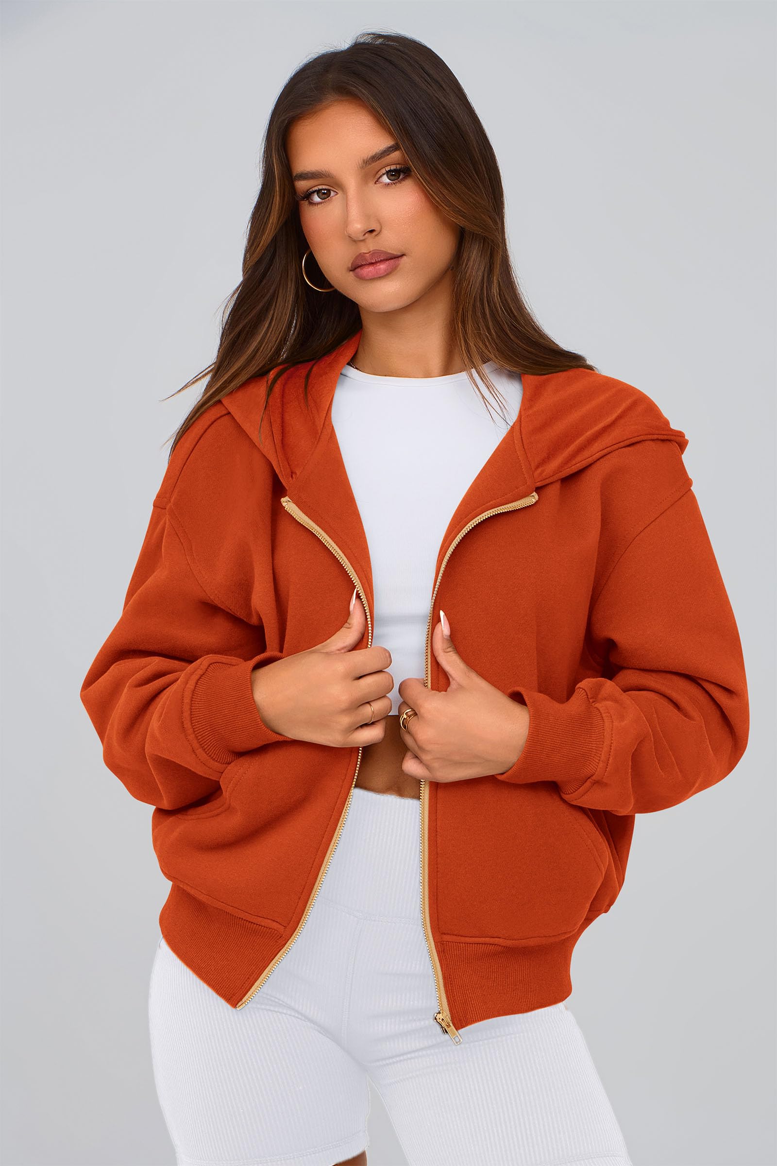 Hoodies for Women Fall Fashion Zip Up Fleece Plain Sweatshirt