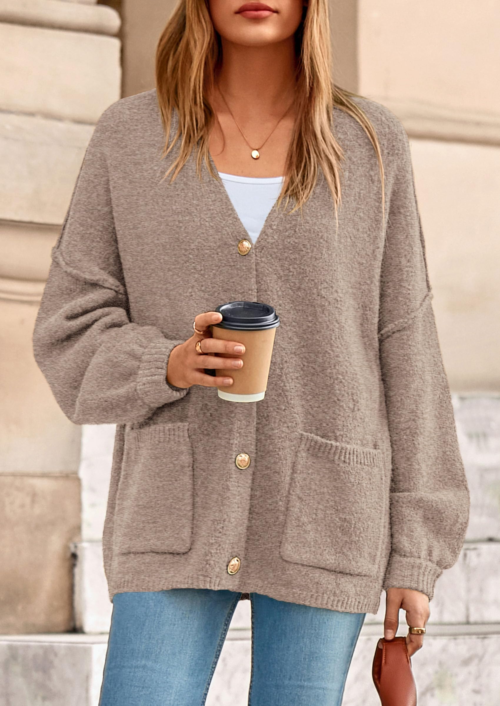 Oversized Chunky Cardigan Sweaters for Women Light Khaki,S