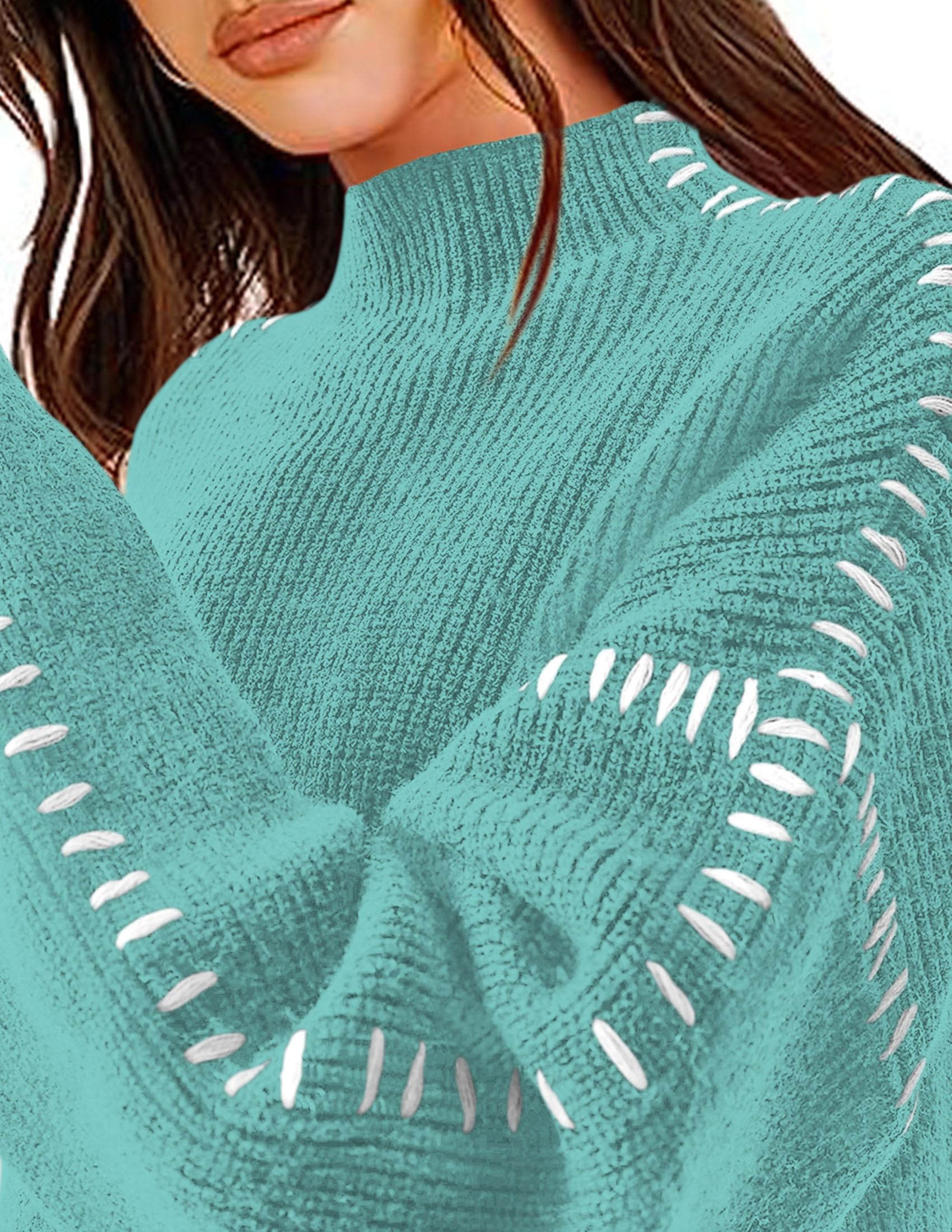 Womens Chunky Knit Oversized Pullover Sweaters,Aqua Blue,S