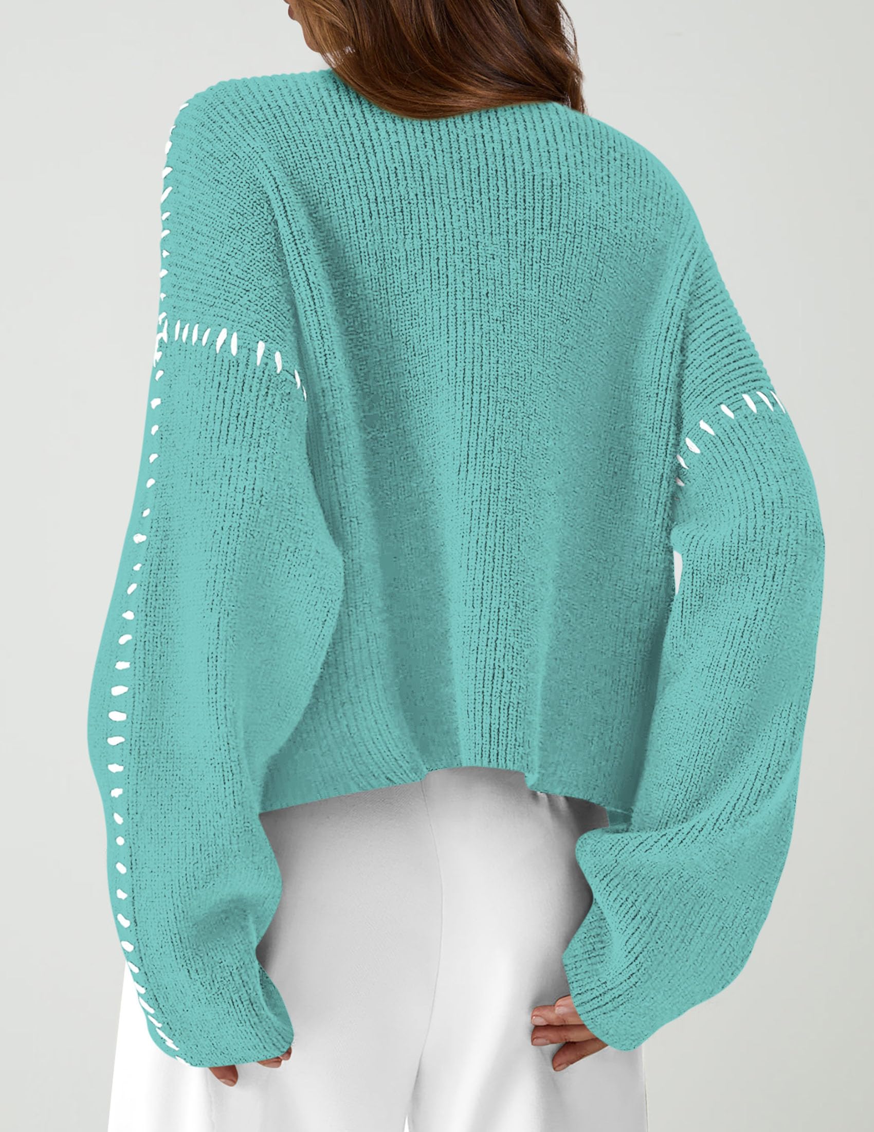 Womens Chunky Knit Oversized Pullover Sweaters,Aqua Blue,S