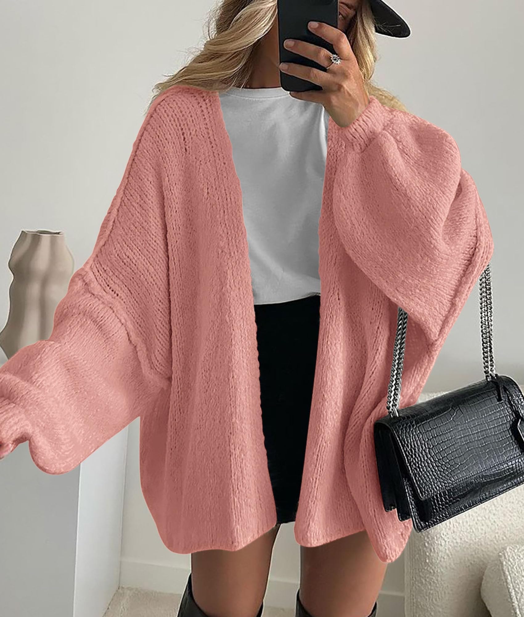 Womens Open Front Oversized Cardigan Sweaters,Light Pink,XS