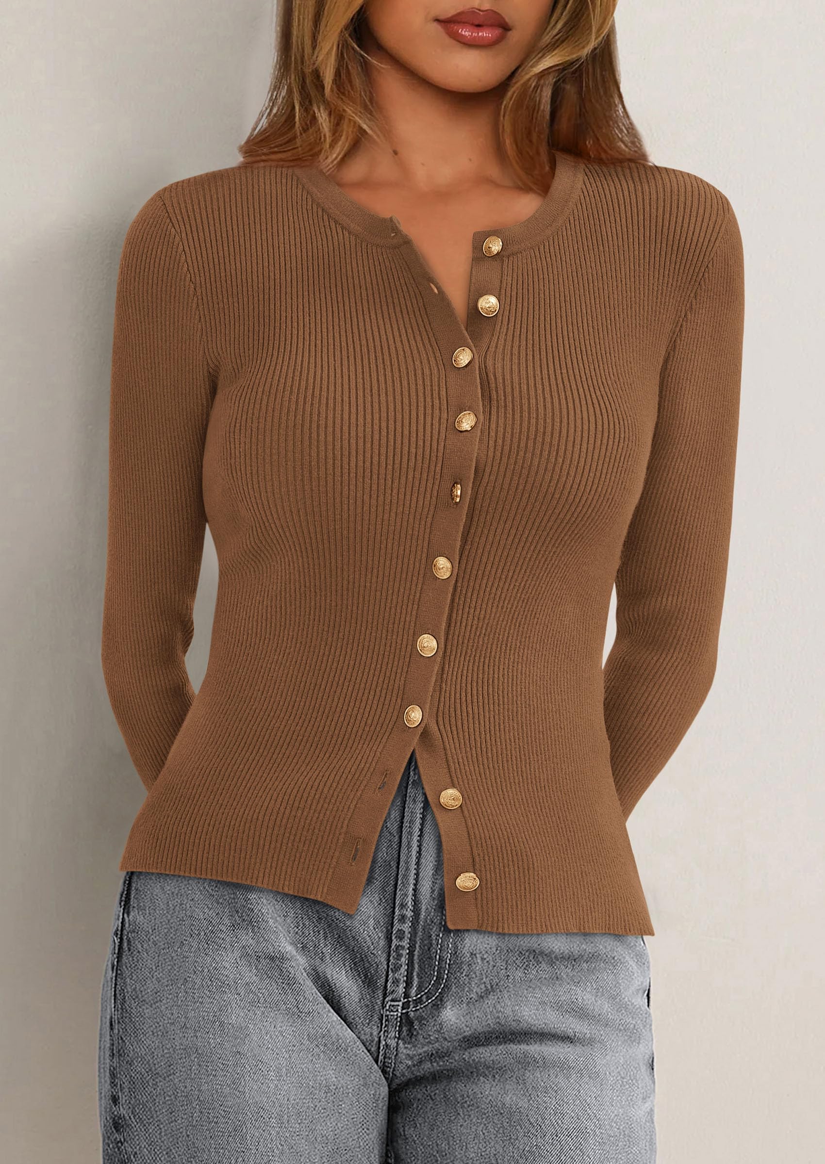 Women's Fall Lightweight Cardigan Sweaters,Khaki,S
