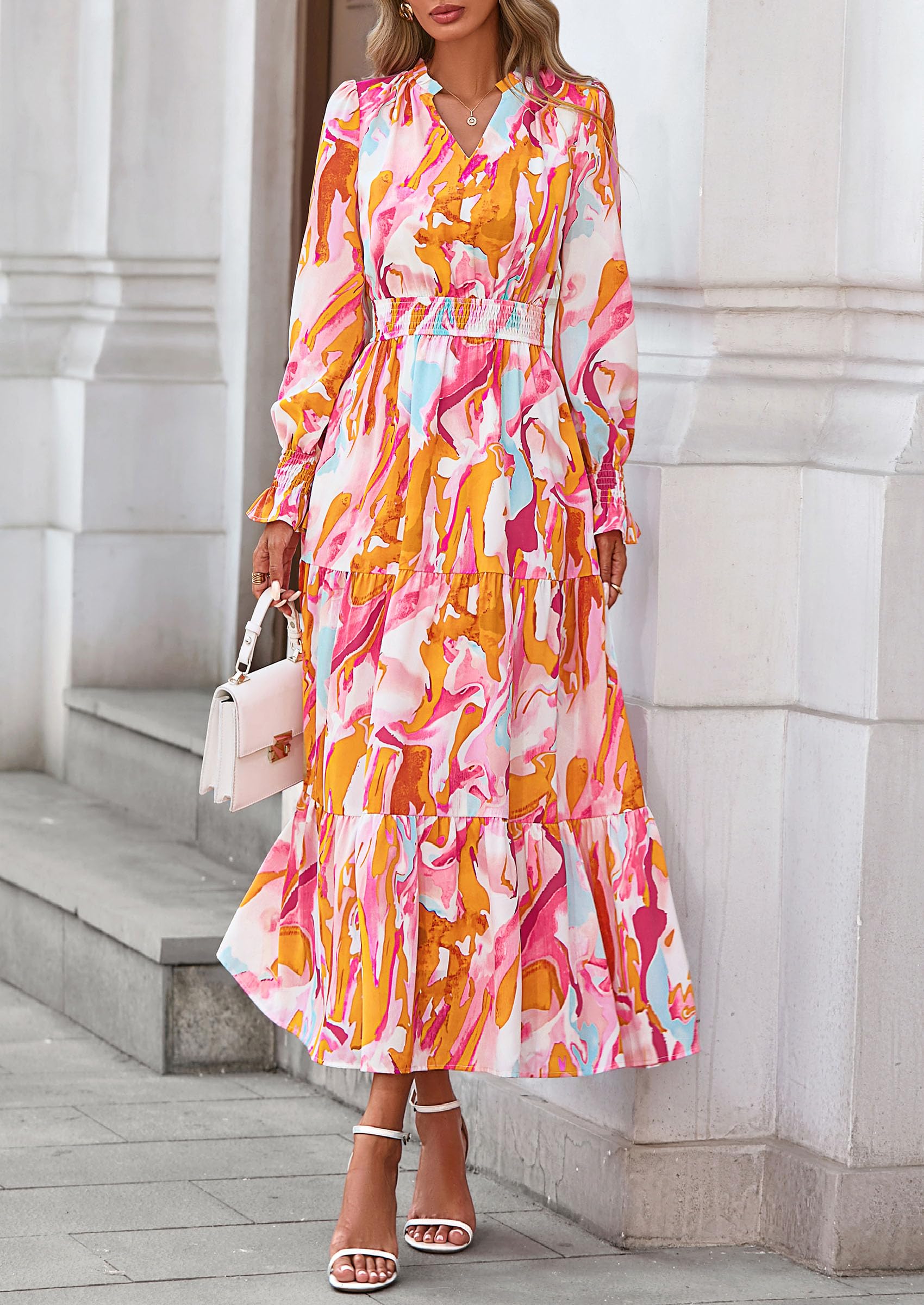 Women's Floral Maxi Dress Fall A Line Wedding Guest Dresses