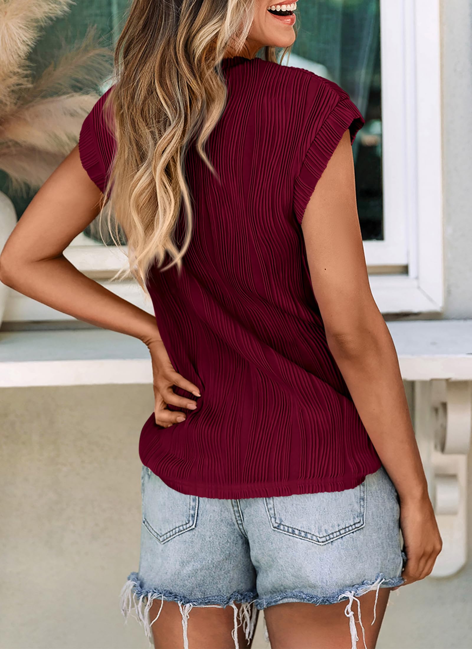 Blouses for Women Dressy Casual Summer Tops, Wine Red,S