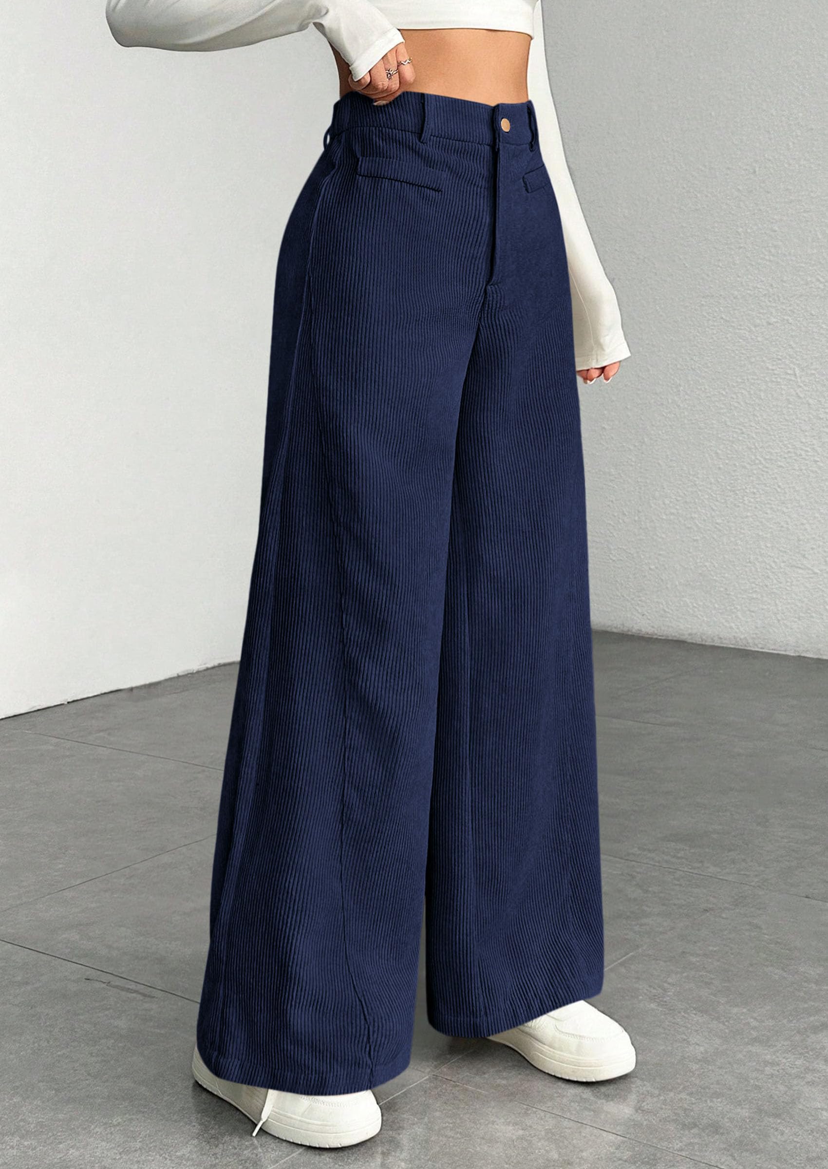 Women's High Waisted Corduroy Pants Casual,Navy,S