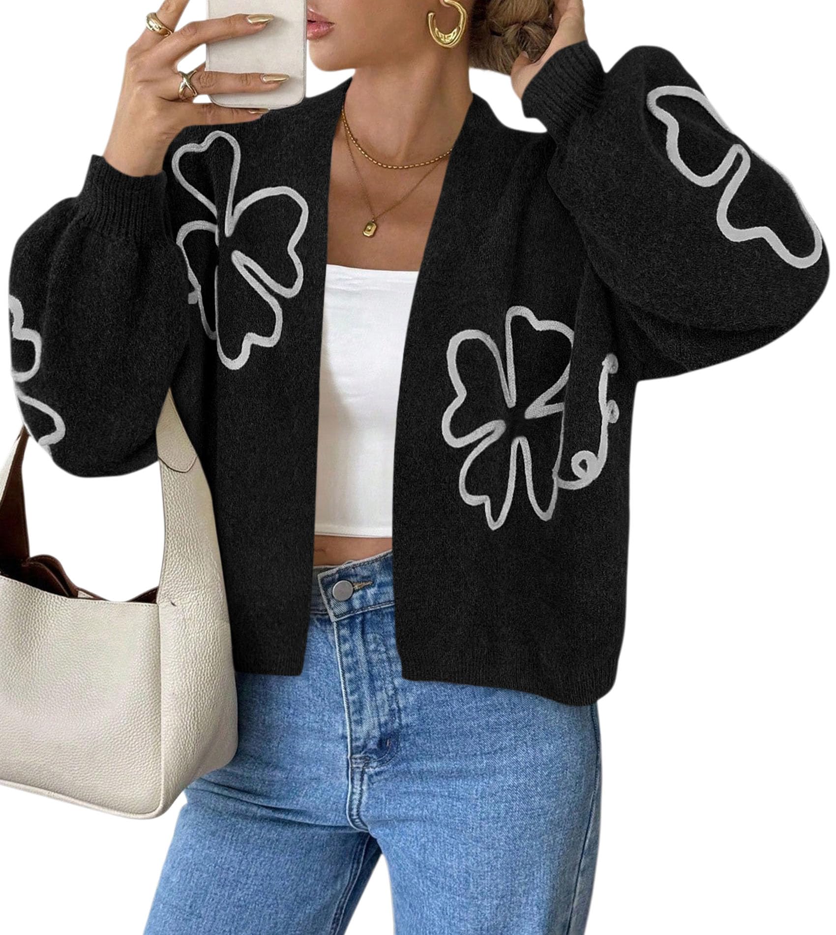 Women's Floral Oversized Cardigan Sweaters Trendy Fall Outfits