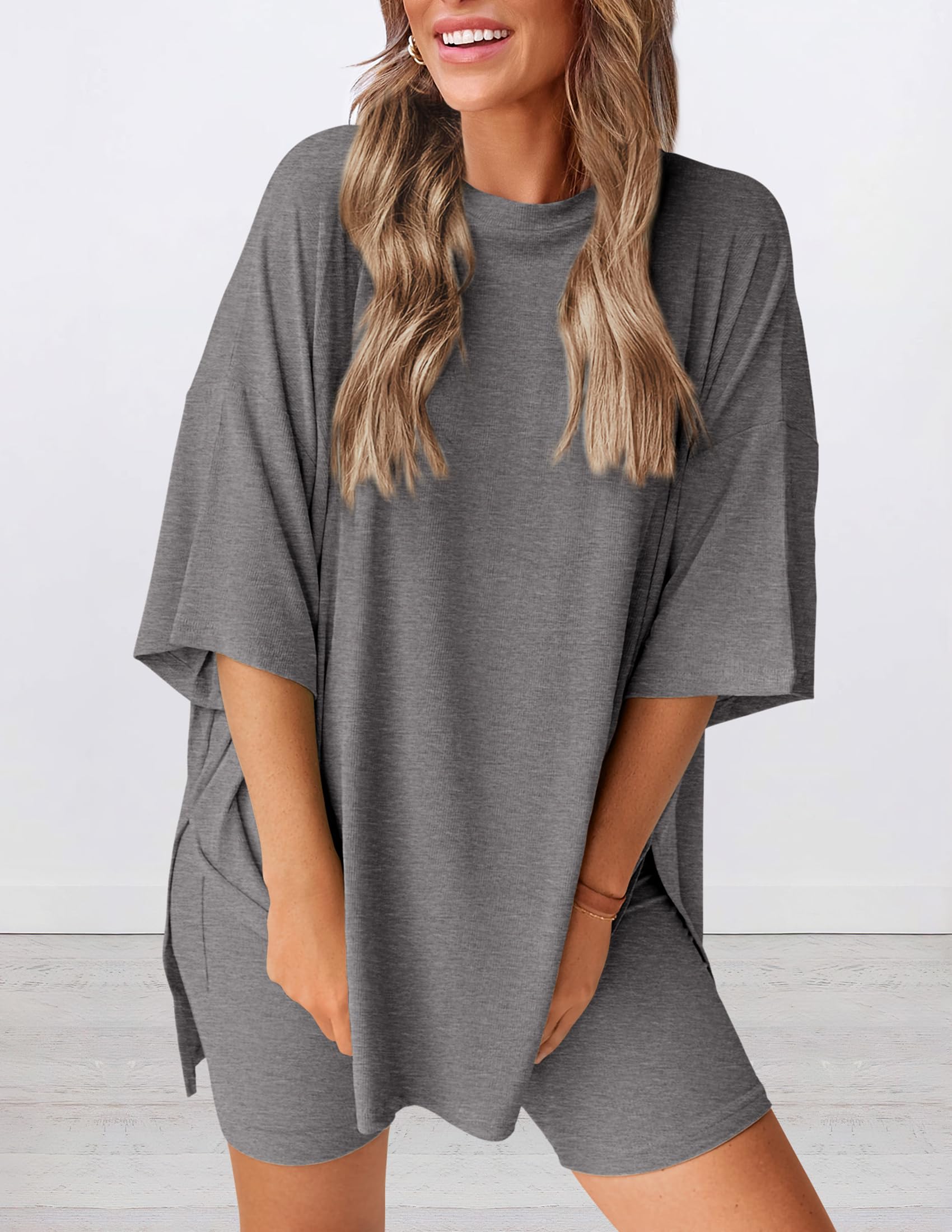 Women 2 Piece Lounge Set Airport Travel Outfit, Dark Grey,S