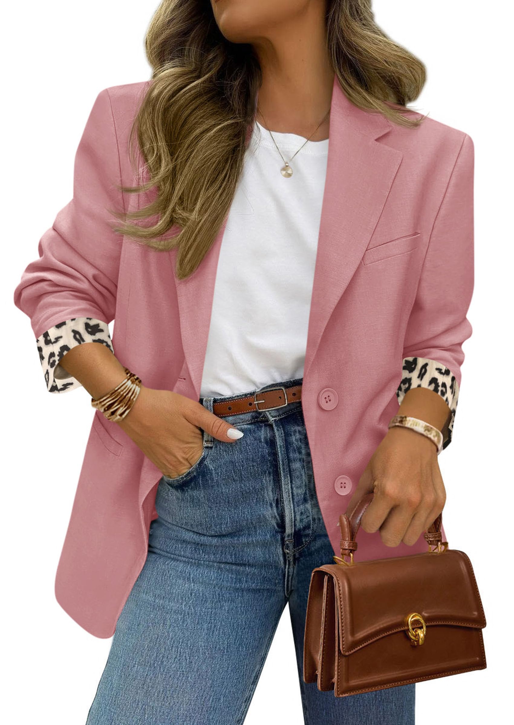 Womens Open Front Leopard Blazers Suit Jackets,Pink,M