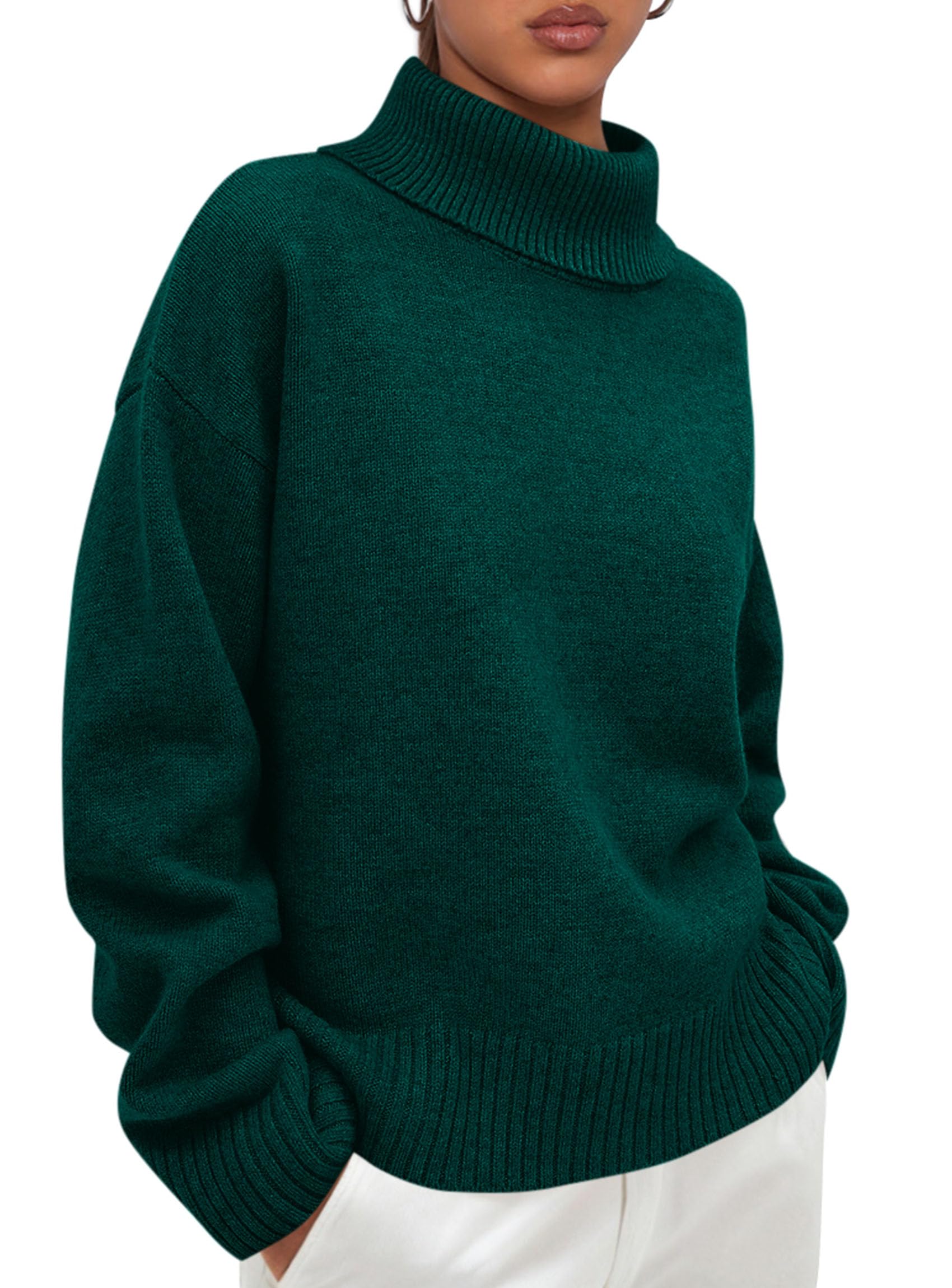 Womens Turtleneck Long Sleeve Knit Sweater,Dark Green,S