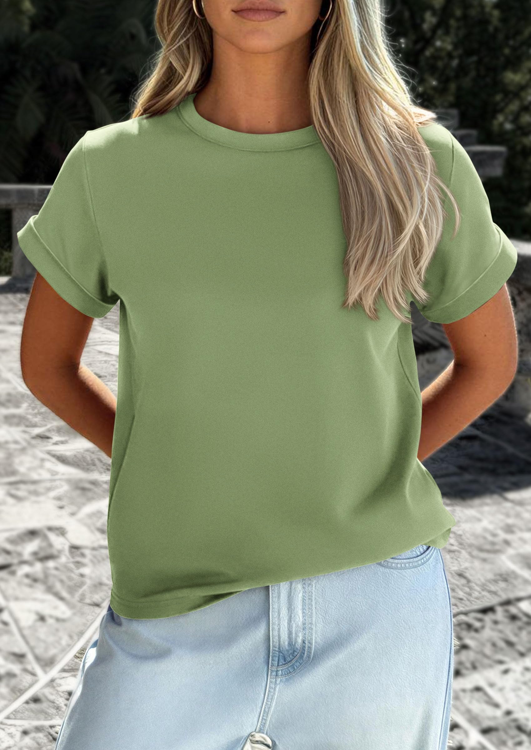 Womens Summer Tops Short Sleeve Shirts,Grey Green,S