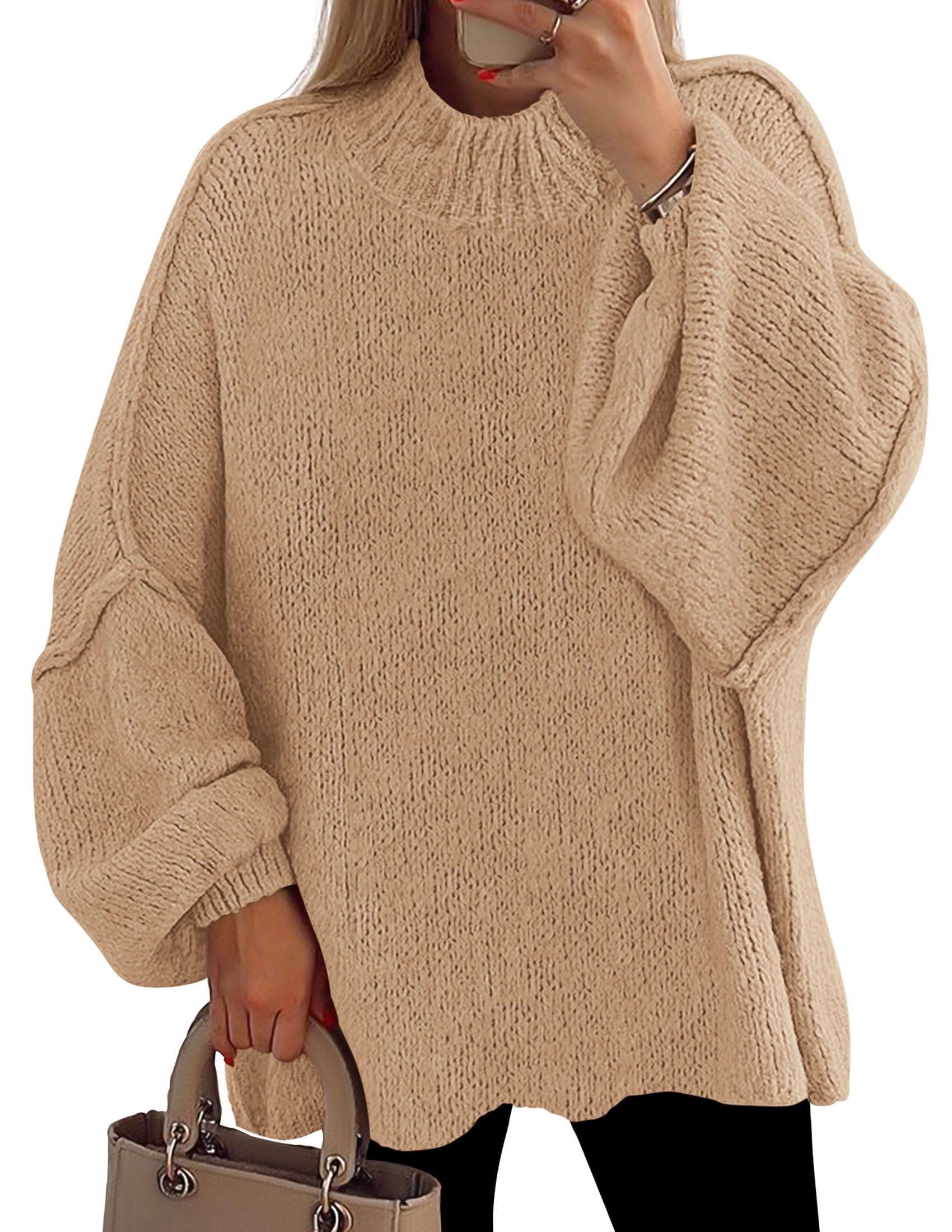 Women's Oversized Sweaters Fall Clothes (Apricot,S)
