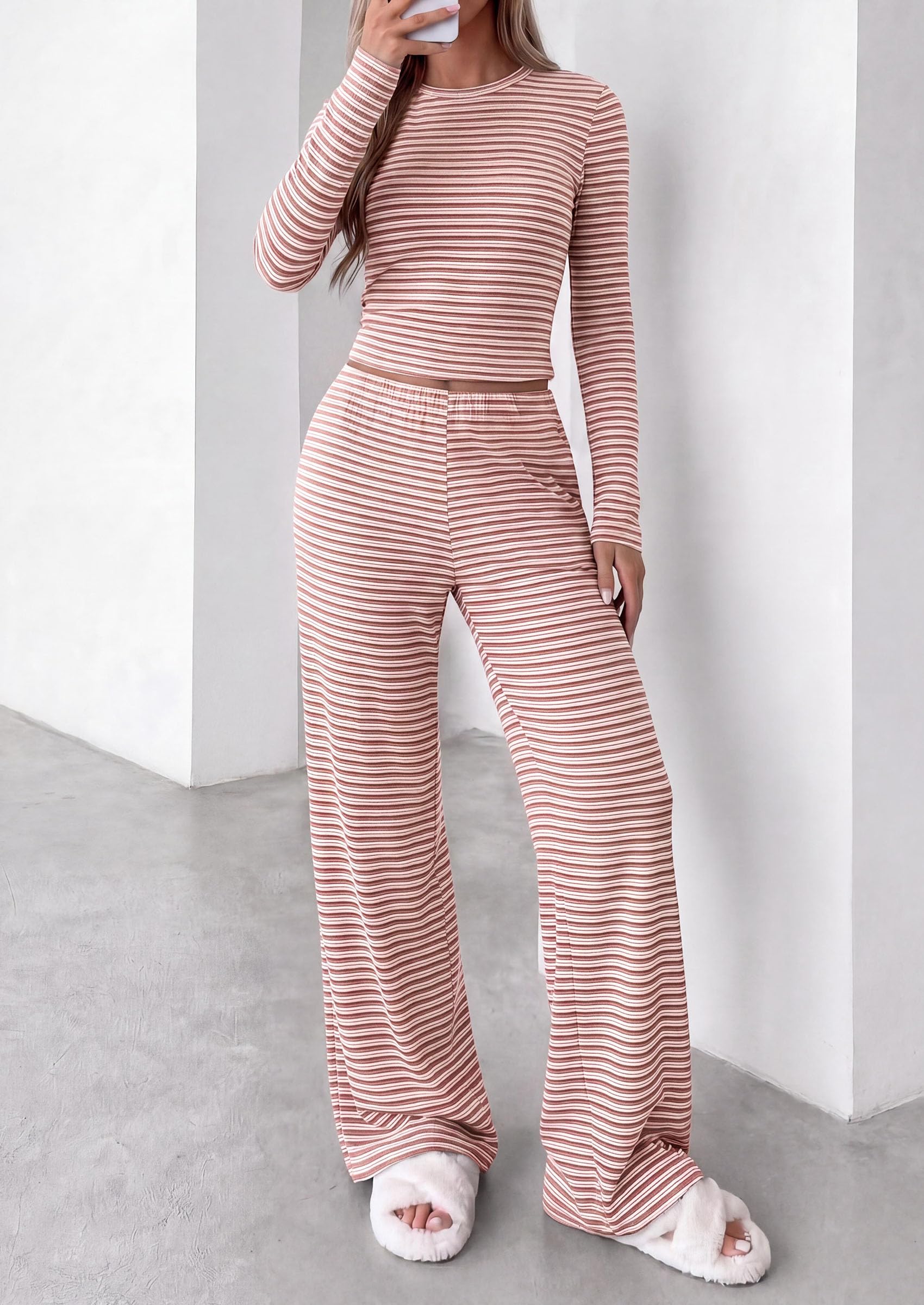 Lounge Sets for Women Fall 2 Piece Knit Matching Striped Set